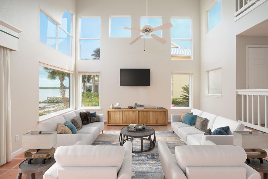 Priceless water views across of the Choctawhatchee Bay highlight the opportunity to live in this upscale 3 bed, 3 bath townhouse with a garage located in The Sandestin Resort. Relax on the open upper balcony of this well-positioned end unit and enjoy watching the boats, birds and wildlife in a scenic setting. The 2,009 square foot floor plan features fanlight windows, cathedral ceilings, tile floors, and a modern kitchen with faux-distressed cabinetry. The interior living area is equally pleasing with lofty double-height ceilings in the living room providing ample natural light to the well-planned space. From every window you can drink in the uninterrupted bay views that provide an ever-changing landscape. Sliding patio doors provide easy access to the screened lanai for sunset dining with