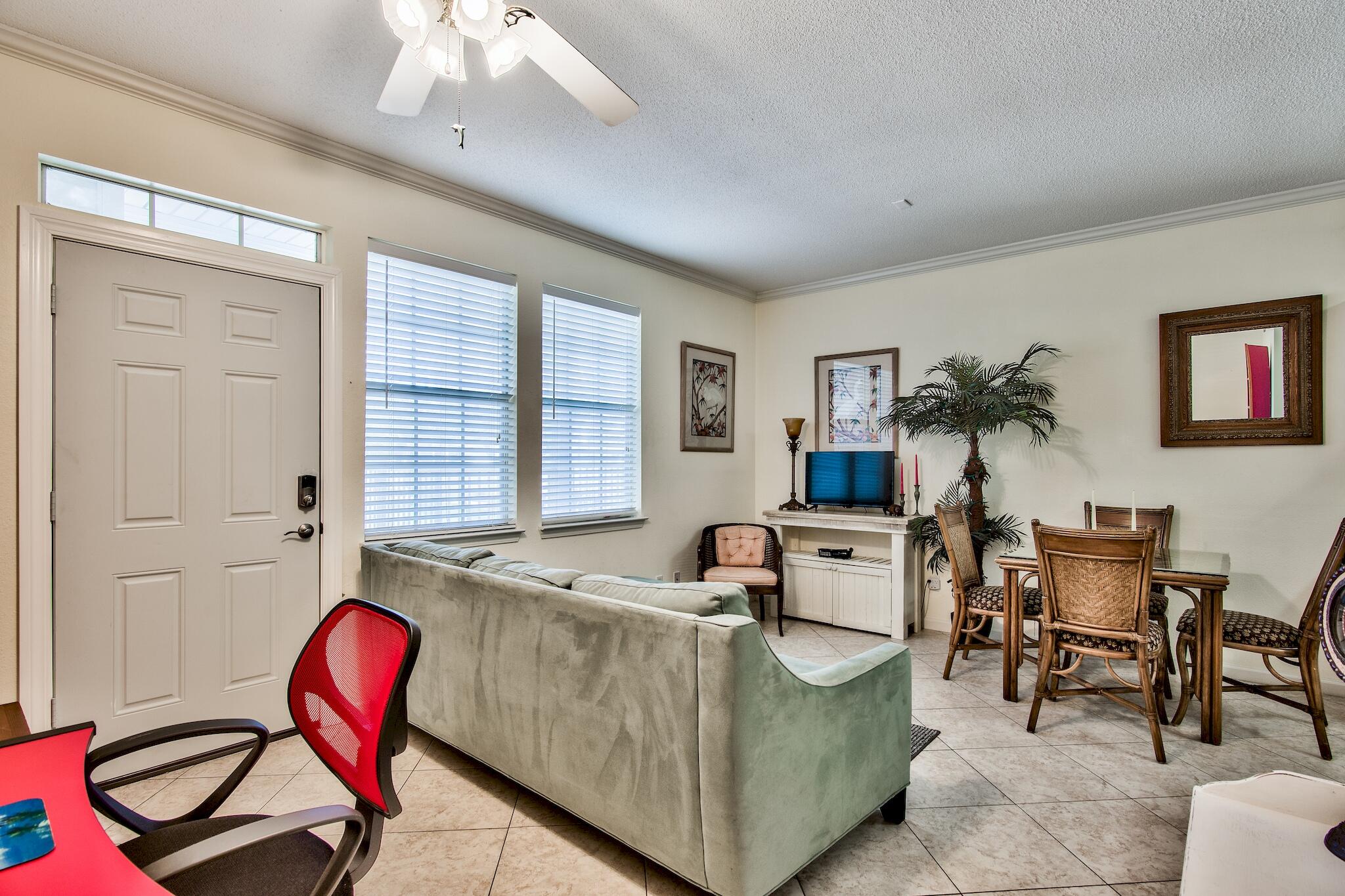 Unit 113 at Poinciana Place is a charismatic one-bedroom conveniently located on the ground floor. Design to maximum space, this unit showcases an open-concept that allows for the living room, dining area, and kitchen to complement one another but still allows each space to be utilized independently. Other noteworthy features include tile throughout and hallway bunks. The unit also received some recent upgrades: a brand new HVAC System installed in September of 2020 and a new exterior door with an electronic keypad. Poinciana Place is a beachside community with a very economical HOA located on scenic-98 directly across from the Gulf of Mexico. Ideally located at the most eastern part of scenic-98, unit 113 is close to (2) beach access points, grocery stores, shopping, and restaurants.