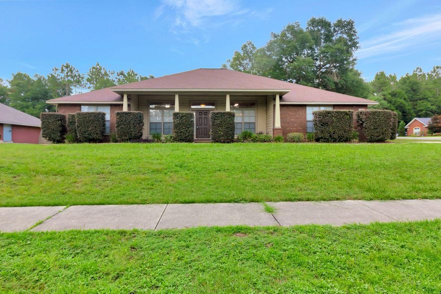$300 CREDIT FIRST MONTH if signed by 9/7!!!Welcome to this stunning 4-bedroom, 3-bathroom all-brick home located on the desirable North side of Crestview--just minutes from the 7th Special Forces Group Compound, quick access to I-10 and commutable to Eglin AFB. This impressive 3,036 square foot home offers space, style, and versatility on a huge half-acre corner lot. Step onto the charming covered front porch framed with stately columns, and you'll immediately feel at home. Inside, you'll find a smart split-bedroom floor plan, complete with an additional office and a spacious 25' x 11' flex room that overlooks the backyard--perfect for a media room, playroom, or home gym. 
The heart of the home features a large living area with a beautiful trey ceiling and electric fireplace, and the kitchen boasts gleaming granite countertops, ample cabinetry, and a seamless flow into the dining area. The luxurious primary suite is a true retreat, highlighted by a trey ceiling, and in the primary bath there are dual walk-in closets, double vanities, a private water closet, and a gorgeous tiled walk-in shower that adds a spa-like touch.

Additional features include:

* Energy-efficient heat pump
* Side-entry 2-car garage
* A convenient backyard shed for storage
* All brick for low maintenance and timeless curb appeal

Enjoy peace and privacy with plenty of room to spread outinside and out! The community features underground utilities, community lighting and sidewalks throughout. 

Call 850-729-0399. View rental requirements or apply at www.RentwithBSR.com

No smoking or vaping. Pets may be allowed with some restrictions and a $400 non-refundable pet fee.

FEES: $50 per adult 18+ application fee, Landlord Liability Policy (if proof of Renter's coverage is not provided) $15/mo, Pest Assurance pest control policy $20/mo.