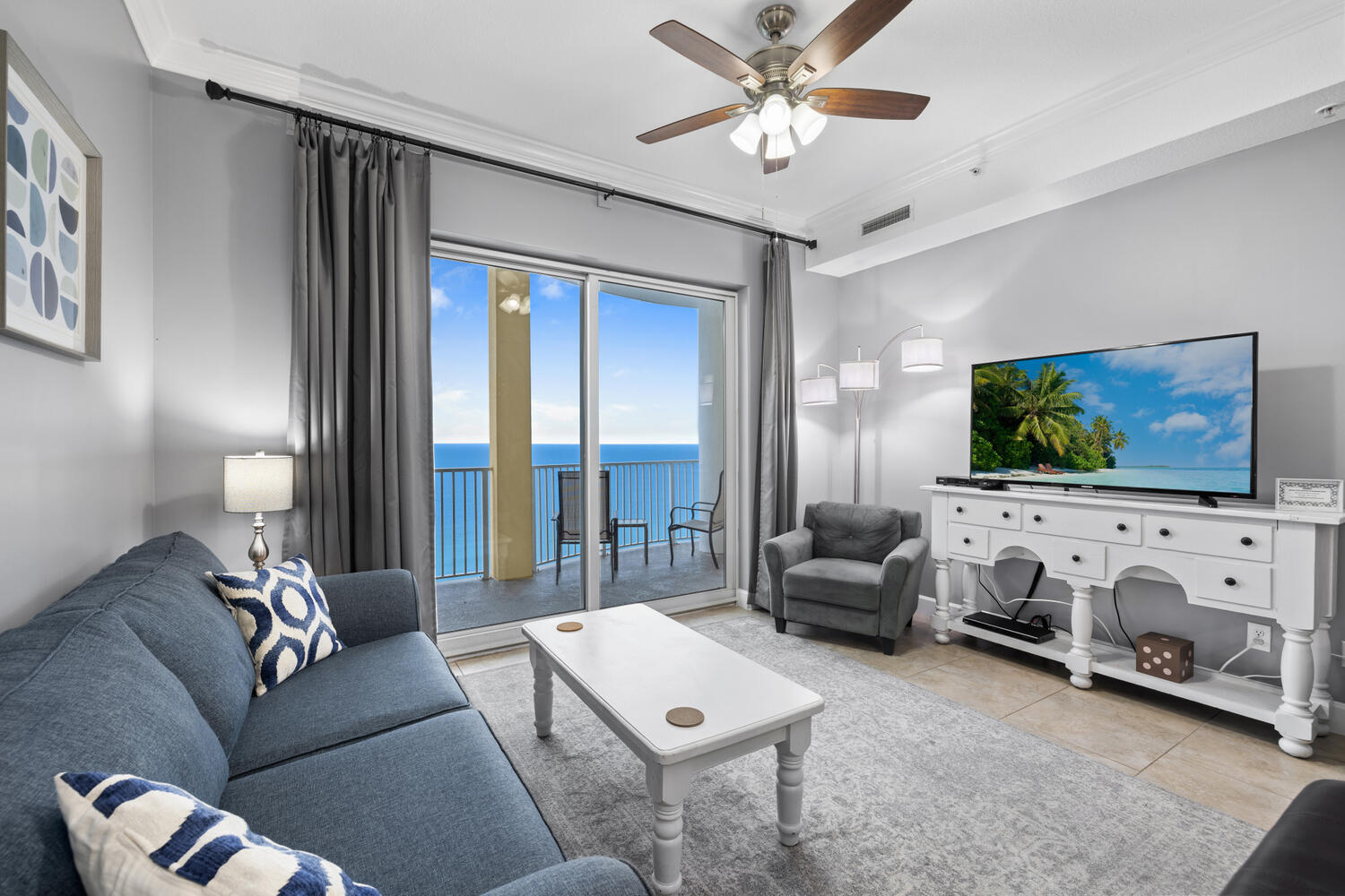 GORGEOUS upgraded 3 bedroom 3 bath PENTHOUSE condo at the Ocean Ritz! Master bedroom is Gulf front with sliding door access to the FABULOUS balcony-VERY spacious at 1322 sq ft! Each bedroom has a full private bath. This exceptional condo is beautifully furnished, fully equipped and has BREATHTAKING VIEWS! You will notice the attention to detail including 10 -foot ceilings (considered a penthouse unit with the tall ceilings on the 22nd floor), 8 ft doors, new granite countertops, all matching, in kitchen and bathrooms. All sinks have new faucets and plumbing (installed 2020); new appliances including refrigerator, stove, microwave (2021), quiet Bosch dishwasher (2019), front load washer & dryer (2022), and hot water heater (2021). Also sleeper sofa and new king mattress (all 2021), and bedroom carpets replaced (2019). The HVAC system was replaced in 2017 and is under service warranty with Peaden. This condo is FULLY FURNISHED and rental ready. The exterior of the Ocean Ritz building is scheduled to be repainted Spring 2022 by the HOA with no special assessment due. Ocean Ritz is a low density building with only 63 units consisting of 3 condos per floor. The amenities include a large Gulf front pool that is seasonally heated, hot tub, fitness center, on site management. There is an assigned parking space under the building (space #32). Ocean Ritz has private overflow parking located across the street that is first come first serve. There is also overflow parking in the large public parking area behind the private overflow lot that is available with the parking lot app (called Passport Parking Google Play or Apple App Store) and parking fees info is available on the app per time frame used. So come enjoy the oversized balcony, read your favorite book and sip your favorite drink. Cool off with a dip, you're just footsteps to the beautiful emerald waters and powdery sugar white sands of the Gulf of Mexico. Conveniently located to shopping, entertainment and the best dining PCB has to offer! This unit is a must see! Call to schedule your showing today!