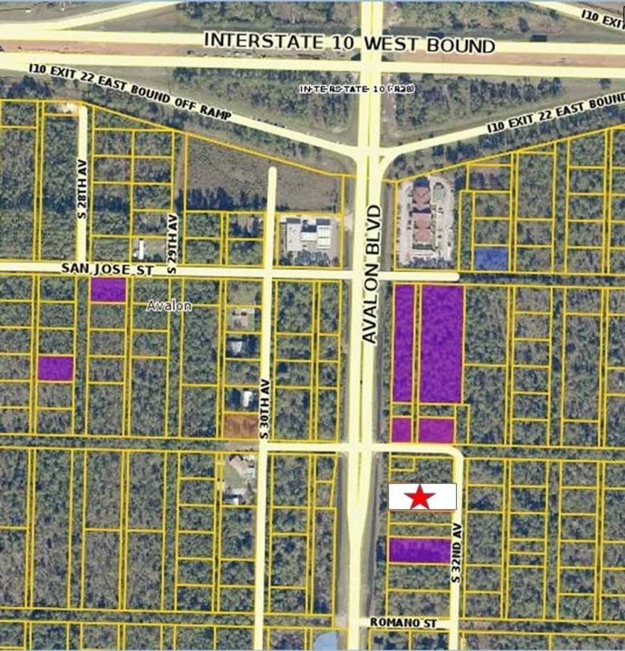 0.55 acres on Avalon Boulevard with immediate access to Interstate 10. Santa Rosa County GIS mapping shows property is high/dry. Heavily wooded but ready for clearing/development. Property is prime for storage land, skilled trade, or a QSR. Assemblage opportunities available. Parcel Dimensions: 100' x 240'
