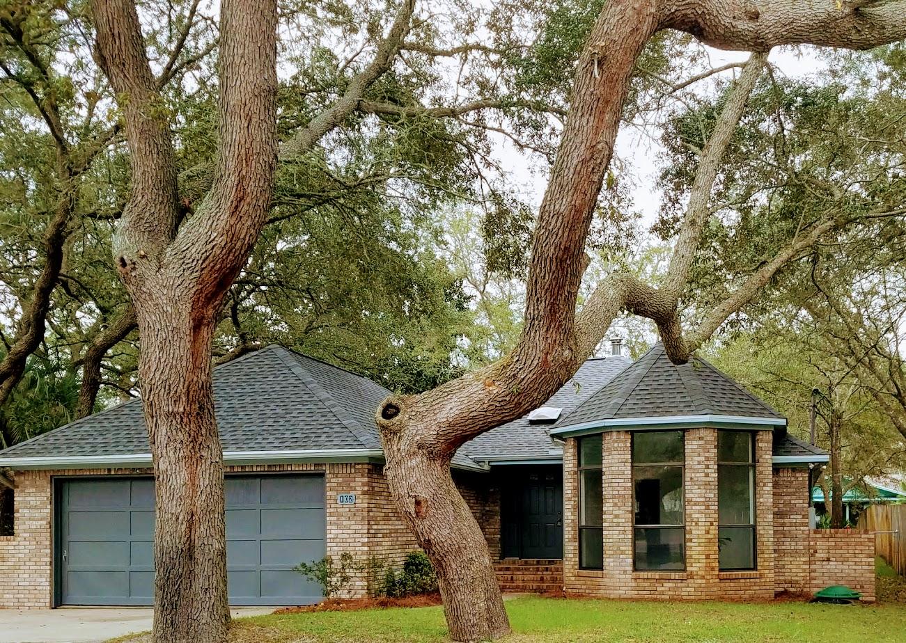 All brick waterfront home in the Mack Bayou area. My Way Circle is a secluded street off the main road. This home has 100 feet of canal front that is a quick entry into the bayou and bay. Perfect for a small boat, paddle boards and kayaking. Back yard is fenced, has a nice screened porch and beautiful oaks.The home is freshly painted, has new carpet, new roof, new tile and ready for new owners. Enjoy being 5 minutes from Sacred Heart Hospital, Publix, and all the stores at Grand Boulevard.