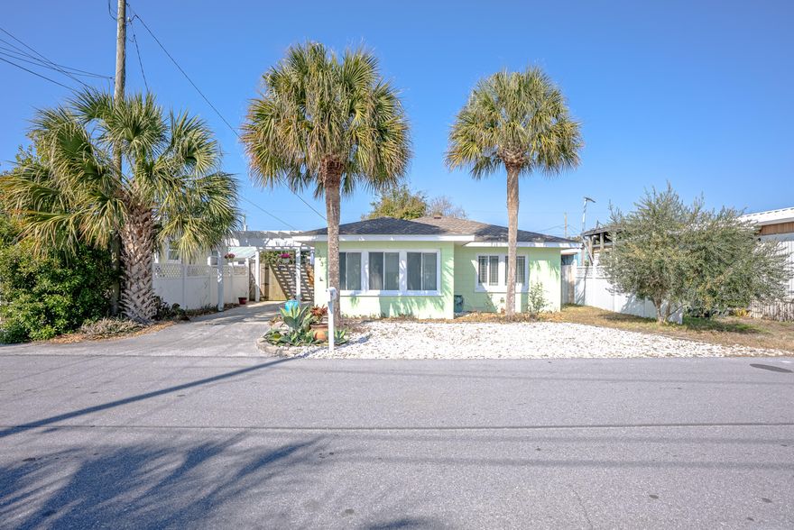 Welcome to 223 Placido Place, a charming beach home tucked away in the desirable Laguna Beach community on the west end of Panama City Beach. Known for its laid back beachy lifestyle, Laguna Beach is more than just a location, it's a way of life! This 2 bedroom, 1 bathroom home offers the perfect blend of comfort, convenience, and beach living. Just two blocks from the dedicated Laguna Beach access, you can have your toes in the sand within minutes. Hop on your golf cart and cruise to the beach, local favorites like Carousel Grocery Store, Thomas Donuts, or enjoy a quick drive to Pier Park, 30A, and endless dining and shopping options. This adorable home is being sold fully furnished, making it an ideal choice for a second home or vacation rental! (SEE ADD REMARKS) The area is approved for short term rentals which gives you flexibility and income potential! Outside you will find a great patio space, storage shed and a fully fenced backyard making this home the perfect place for relaxing or entertaining. The property also features a darling Florida room and fruit trees that add to the beachy charm of this coastal cottage. Whether you are looking to invest, vacation, or live like a local, this Laguna Beach gem offers it all! Come experience the golf cart friendly lifestyle and discover why so many people fall in love with this unique beach community.