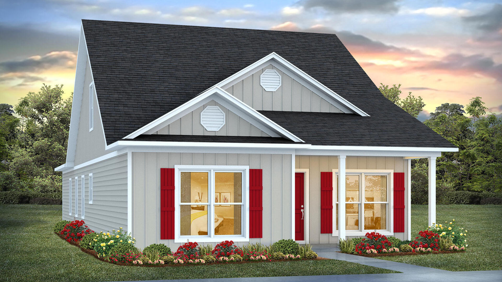 Welcome to 206 Huckleberry Street, located in Owls Head East in Freeport, Florida. This home is under construction and has four bedrooms and three full bathrooms. The Cary floorplan has a rear entry garage and a landscaped front flowerbed which creates a welcoming feeling and provides great curb appeal. The heart of this home is the kitchen that features a center island with granite countertops, white cabinetry, and an appliance package that includes a stove, microwave, and dishwasher. The first floor features the primary bedroom, complete with an ensuite bathroom that includes a stand-alone shower and a spacious walk-in closet. This space provides a private retreat for homeowners. A guest bedroom, which can also serve as a home office, is conveniently located off the front entry as well as a separate full bathroom for guests. EVP flooring creates a seamless transition in the open living area on the main, while carpet is in each bedroom and the upstairs hallway.
The second floor offers a quiet retreat with two additional bedrooms and a full bathroom that has a shower and tub combination, a single vanity with granite countertops and lower cabinetry for storage. There is also a linen closet on the second level for storage.
This home also features a rear-entry two-car garage, enhancing curb appeal and functionality. Outdoor living is a highlight, with a covered front porch perfect for relaxing and a covered side porch offering additional space for outdoor enjoyment.