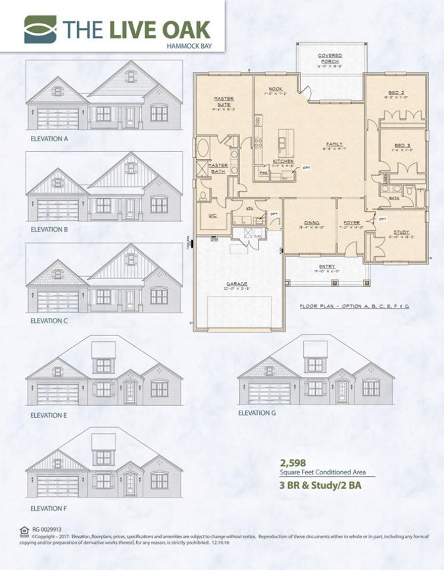 Live Oak II plan has 2,726 square feet, three bedroom, plus a flex room and 3 baths. Master bath has tiled shower and drop in tub with tile surround. Brick exterior, extended rear porch and a 2 car garage. Interior features include, 9' ceilings, granite counter tops, wood laminate, carpet and tile floor coverings, cased openings, crown molding and cased windows. Additional upgrades include painted corbels on front porch, extended rear patio with brick edge, metal room on front porch. Natural gas range and Rinnai tankless water heater. Stainless Frigidaire appliances, WoodHarbor cabinets with 100 year finish warranty.