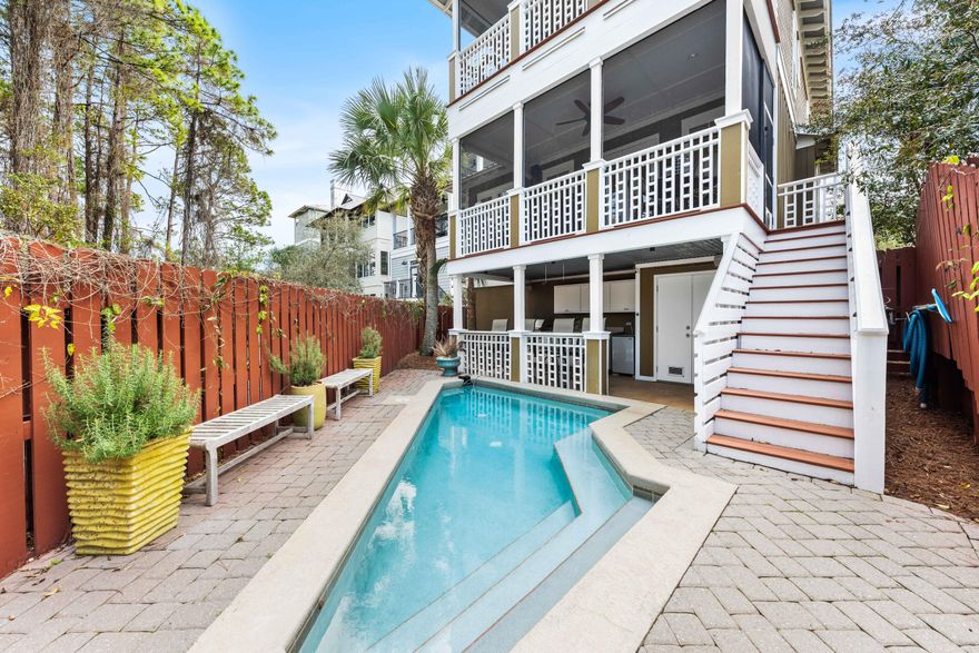 Find relaxed coastal living at this charming 4BR/4.5BA retreat with nearly 2,500 square feet of beautifully designed living spaces, multiple porches, and a private oasis complete with pool, outdoor kitchen, and bar. Nestled in the popular Seacrest Beach community on 30A's coveted east end, homeowners and guests enjoy a suite of outstanding amenities including a 12,000-square-foot lagoon-style resort pool, nature trails, deeded beach access, and beach shuttle service. Step inside to discover an impeccably designed interior where custom finishes, curated details, and effortless style create an ambiance of understated luxury. The open-concept living area, complete with a sleek wet bar, flows seamlessly to outdoor spaces--perfect for hosting or unwinding. The chef-inspired kitchen features stunning granite countertops with a striking center island, high-end appliances, and abundant custom cabinetry with a separate pantry.
Each of the four spacious bedrooms offers a private retreat, complete with an ensuite bath for ultimate convenience. The first-floor primary suite is a sanctuary of comfort, boasting a private porch, a walk-in closet, and a spa-like ensuite with a soaking tub and separate shower. Upstairs, two elegantly appointed king suites provide luxurious accommodations, while the bunk roomwith six built-in bedspresents a dream setup for family and guests alike.
This one-owner home has been meticulously maintained and offers a rare combination of privacy, location, and resort-style amenities. Whether you're seeking a luxurious second home or a high-performing investment property, this residence is a rare gem along 30A.