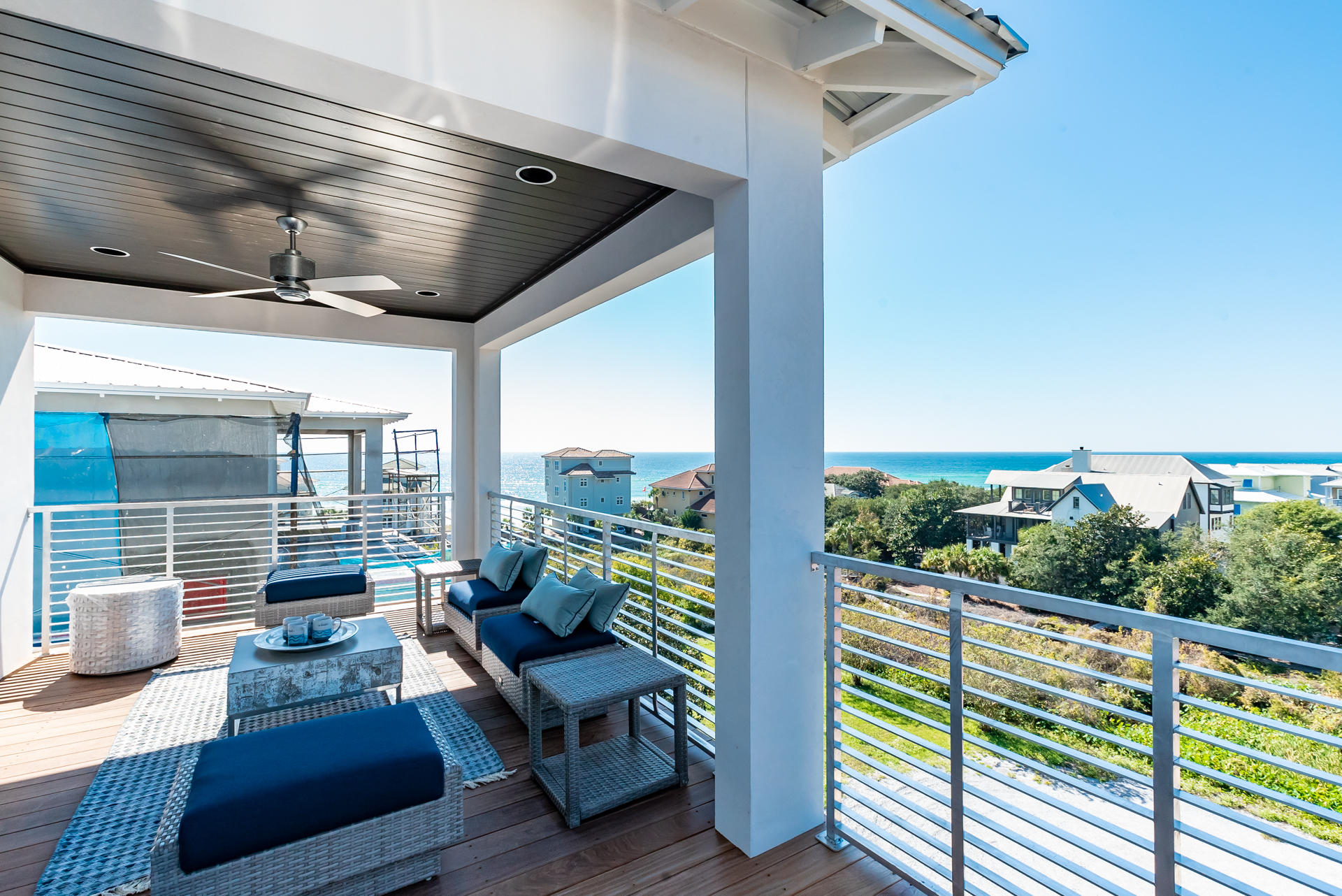 We are proud to present the charming gated community of Caspian Estates located South of 30A in Santa Rosa Beach. It consists of 9 home sites including 4 existing homes and a community pool all just steps from the beach. We have completed construction and sold the first of the remaining five home sites. This home has 3,353 Sq Ft, 5 bedrooms, 5 full baths and 1 half baths. There are many unique features including an elevator that will take you to the enclosed rooftop terrace with Bedroom, full bathroom, wet bar, gathering area with doors that open to multiple observation decks all with a Gulf view and a grilling deck. The first floor greets you with a private foyer, elevator, laundry, guest room, full bath and a staging area with refrigerator, sink and ice maker.