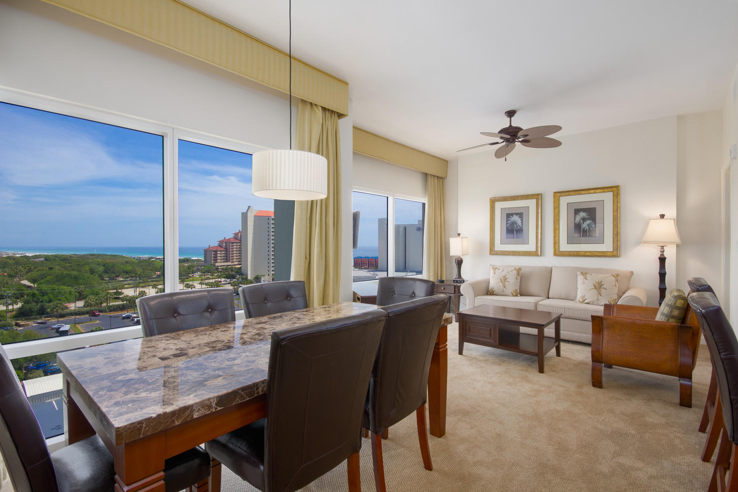 Enjoy panoramic views from the Bay to the Gulf and Topsail State Park from this fully furnished lock-off condo with oversized wrap around balcony on the 8th floor. 2017 gross rental income $46,229.23! Expand your options-use the entire suite as a 2 bedroom/2.5 bath or separate the 1 bedroom/1.5 bath with full kitchen and the studio with kitchenette and 1 bath independently. You feel like you are in a tropical oasis at the Luau pool with the sun deck, Tiki bar, and swim-under waterfall. You are also only a short distance to the beach. ''A'' Rated on the Sandestin Rental Program. New furniture and flooring installed in 2017, both HVAC systems and water heaters were replaced in June 2017. With the renovations and upgrades, this shows like a brand new condo!