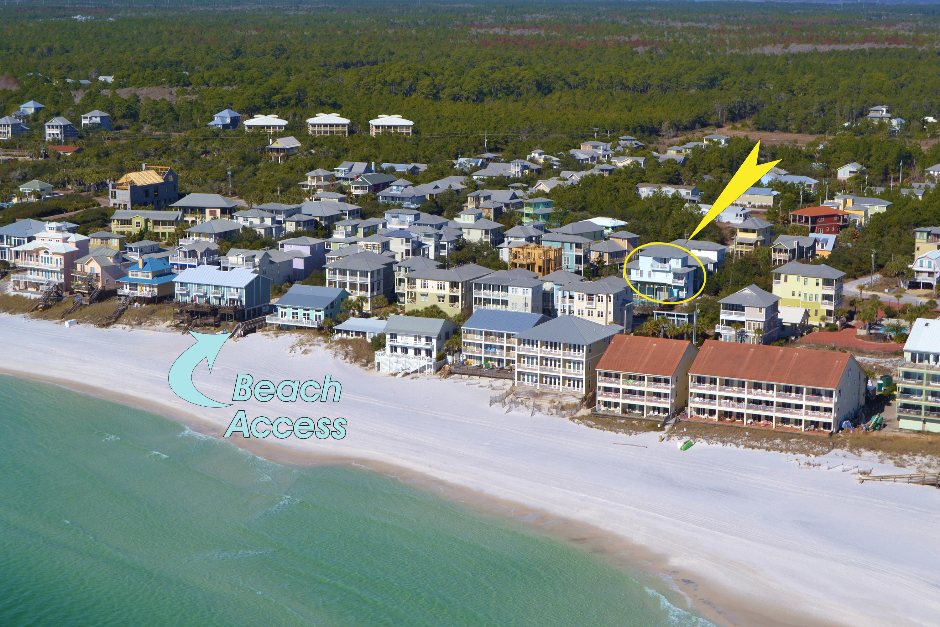 A lovely 3-story beach cottage in a great Seagrove Beach neighborhood! The home's interior features high ceilings, wood floors--including pickled wood in the baths, wainscoting, modern fixtures, and large windows. The main living area is found on the second floor, including a large living room, kitchen with black granite counters and stainless appliances, adjoining dining area, and balcony with grill.Encompassing the third floor, the master suite enjoys a luxurious bath with double sinks, claw foot tub, glass tiled shower, and barn door. The gulf can be seen from both the master bedroom and its private balcony. Two additional bedrooms plus hallway bunkbeds are found on the first floor...