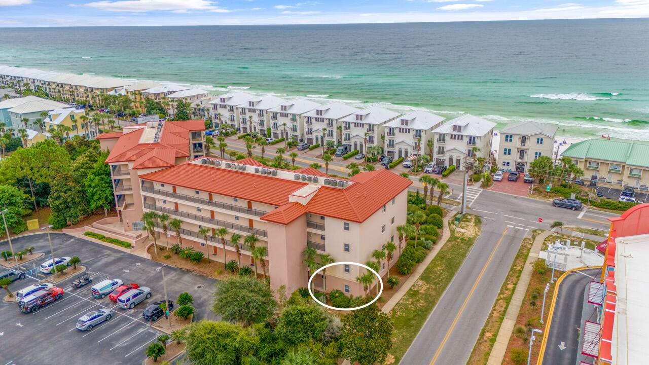 3 Bedroom 3 Bath First Floor unit in the heart of Miramar Beach so close to everything, with Deeded Beach Access! This corner unit is directly across the street from the beach and one block to popular Pompano Joes for Beach front dining, music, volley ball and snorkel reef. Emerald waters is a low density community with heated pool, Whirlpool, and Gazebo. Tastefully decorated and sold fully furnished so an easy transition to Short term rental or full time living. Enjoy sun filled days lounging by the pool or wading in the pristine Emerald Waters at the beach. Great Rental opportunity awaits if you've been looking for a great investment. Located in flood zone X. Enjoy the jog/bike path for 5 miles right outside the door. Several restaurants and shopping walking distance.