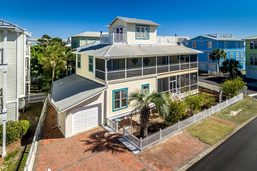 Second tier corner location in the much sought after Sunrise Beach, a gated gulf front community near Gulf Place, Shunk Gulley, Growler Garage and more. Outstanding Gulf Views from the traditional Florida beach cottage sited directly across from a neighborhood beach walkover. Currently the home is a full time residence and could continue as such, or be used as a second home or investment short term rental property. Huge screened porches on the 1st and 2nd level expand the living area of this open floor plan, 3 bedroom, 3 bath home. Two new HVAC units in 2019. First floor large guest bedroom with en suite full bath is a nice feature. Dramatic gulf views from the third level tower room, complete with wet bar and large open deck. Priced to allow for buyer's upgrades and renovations.