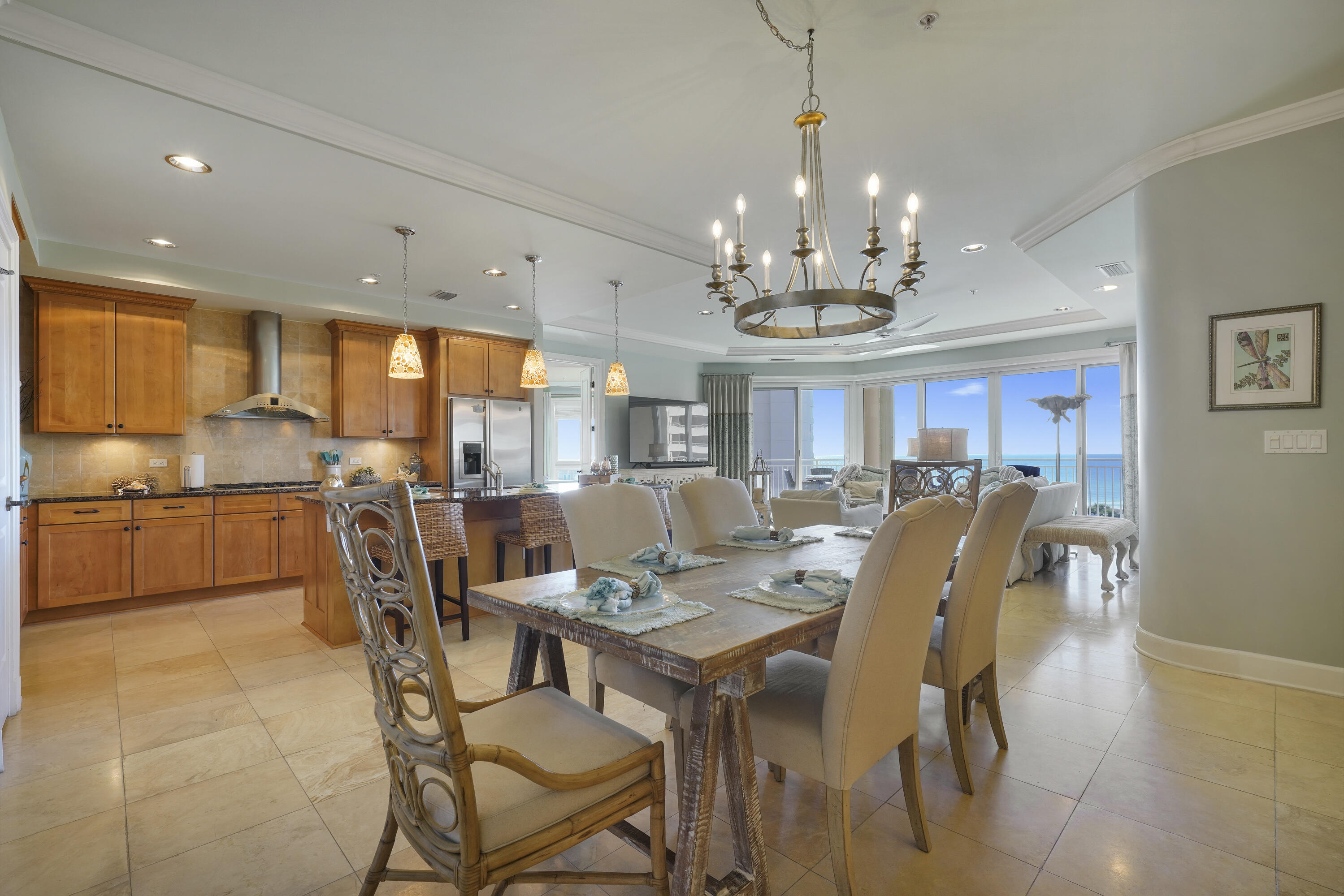 This stunning 3rd floor Villa in Grand Dunes II has a 5th floor elevation with beautiful views of the sugar white sands and Emerald Green waters of South Walton. The Villa was  designed and decorated by one of the Top Interior Design firms in the area and it is absolutely gorgeous!! It is being sold furnished with some exclusions of personal items.This unit offers: private entry foyer, upgraded media wiring, 9.5' ceilings, ''Super Quiet'' interior, travertine flooring in the foyer, living area, kitchen, hallways and baths, Hardwood flooring in the bedrooms, custom paint throughout (including the ceilings) custom lighting and fixtures, new "Big Ass" ceiling fans in bedrooms and living area, Samsung 75" HD TV in living area w/ Sonos sound system, 8' interior solid wood doors leading to the Master and Gulf Front Guest, and a laundry room with custom cabinetry, basin sink w/ granite top and LG clothes steamer. This beautiful Villa also offers: a ''Premium'' stainless steel appliance package, that includes a 5 burner natural gas cooktop, range hood, icemaker, double ovens, Jura Z6 Auto Coffeemaker, granite countertops and bar, along with recessed can lighting and soft-close drawers.
The Master Suite has "His & Hers" walk in closets w/ closet dressers and a "Bighorn" in closet floor safe, trayed & coffered ceilings and a sitting area. 
The Master bath has a separate dual head shower and jetted tub w/ travertine surround, separate water closet, travertine floors and custom cabinets w/ soft-close drawers.
Other features include an 11' deep balcony, with a natural gas built-in stainless steel grill, high-end furniture, Wine Enthusiast Outdoor Wine / beverage center and all protected by ''Hurricane Shutters''. 
Grand Dunes offers: 24 hour security, gated entry, lush landscaping, 3 levels of gated underground parking for Owners, semi-private elevators leading into the private foyer of your Villa, private heated pools and hot tubs, Owner's Lounge with Fitness Room, Billiard Room, Over-Flow Suites for guests, 200' of deeded beach, Lagoon Style Gulf Front pool and beach service. 

"Grand Dunes is the Emerald Coast's Most Desired Beachfront Development"