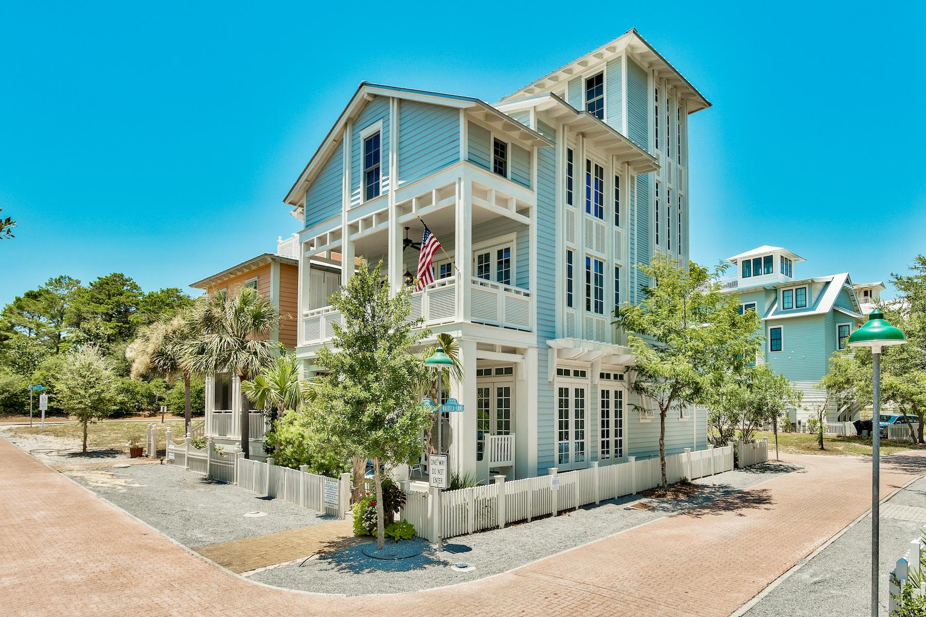 Welcome to the 4 bedroom, 4.5 bathroom Maison d'Ya Ya, an upscale beach cottage with sophisticated interiors just three blocks from the sun-bleached sandy beach. Creating a pleasing ambiance of casual elegance, architect Tom Christ excelled in this home that melds together the best of ancient and modern. Salvaged antique wood floors contain a century of secrets while the pristine white kitchen is unmistakably 21st century with its Wolf gas range and Sub Zero refrigerator. Chefs will be inspired by the prep area, marble counters and ample storage, putting everything conveniently close by. From the traditional front porch to the second floor balcony, you'll find a symphony of rooms showcasing high beamed ceilings, marble-clad bathrooms, chandelier lighting and well-lit living spaces. At the apex, breathe in fresh sea air and gulf views from the lofty tower balcony. Four well-proportioned bedrooms include two king-size master suites with spa-like ensuite bathrooms. The third bedroom has its own ensuite and the advantage of a private balcony for enjoying the peaceful surroundings at dawn and dusk. A built-in bunk room with adjoining den/media room is a true retreat tucked cosily beneath the sloping eaves. Located on the east side of Seaside, amenities include three pools, six tennis courts and a fitness center all just a stroll from the artisan shops, al fresco dining and wine bars that serve the upscale community of Seaside. To close at Waston Sewell PA.