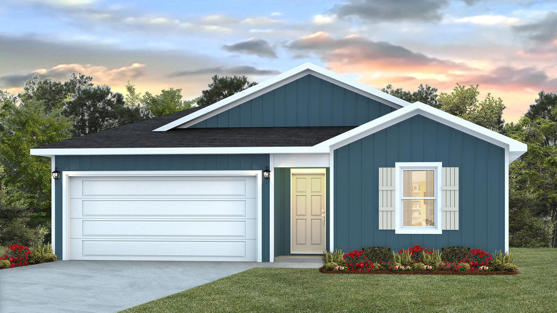 Welcome to 224 W Gray Owl Drive at Owl's Head Farms in Freeport Florida. This home is under construction and has two spacious bedrooms off the front entry. Continuing through the entry hall, a third bedroom, ideal for a home office or flex space, is located on the adjacent hall that hosts the washer and dryer hookups next to the two-car garage--a practical touch for everyday living. The EVP flooring throughout the common areas allows for a seamless transition through the living area. The home truly shines as you step into the open concept living area. The kitchen stands out with granite countertops, pantry, a sleek stainless steel appliance package, and a central kitchen island that offers plenty of prep space and seating area. The adjoining dining space is perfectly positioned for casual meals or entertaining, while the living room is bright and inviting, with views of the backyard through large windows. Nestled in the back of the home is the primary bedroom which is spacious and features a private ensuite bath with a double vanity, large shower, and a walk-in closet designed for optimal storage. The guest bedrooms feature ample closet space, carpet and share a well-appointed full bathroom with modern finishes and durable engineered vinyl plank flooring, perfect for family or guests.
Step outside to the back patio, where you can enjoy the serene surroundings of this growing community.