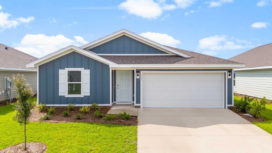 Welcome to 183 W Gray Owl Drive at Owl's Head Farms in Freeport Florida. This home is ready for move in and has two spacious bedrooms off the front entry. Continuing through the entry hall, a third bedroom, ideal for a home office or flex space, is located on the adjacent hall that hosts the washer and dryer hookups next to the two-car garage--a practical touch for everyday living. The EVP flooring throughout the common areas allows for a seamless transition through the living area. The home truly shines as you step into the open concept living area. The kitchen stands out with granite countertops, pantry, a sleek stainless steel appliance package, and a central kitchen island that offers plenty of prep space and seating area. The adjoining dining space is perfectly positioned for casual meals or entertaining, while the living room is bright and inviting, with views of the backyard through large windows. Nestled in the back of the home is the primary bedroom which is spacious and features a private ensuite bath with a double vanity, large shower, and a walk-in closet designed for optimal storage. The guest bedrooms feature ample closet space, carpet and share a well-appointed full bathroom with modern finishes and durable engineered vinyl plank flooring, perfect for family or guests.

Step outside to the back patio, where you can enjoy the serene surroundings of this growing community. 