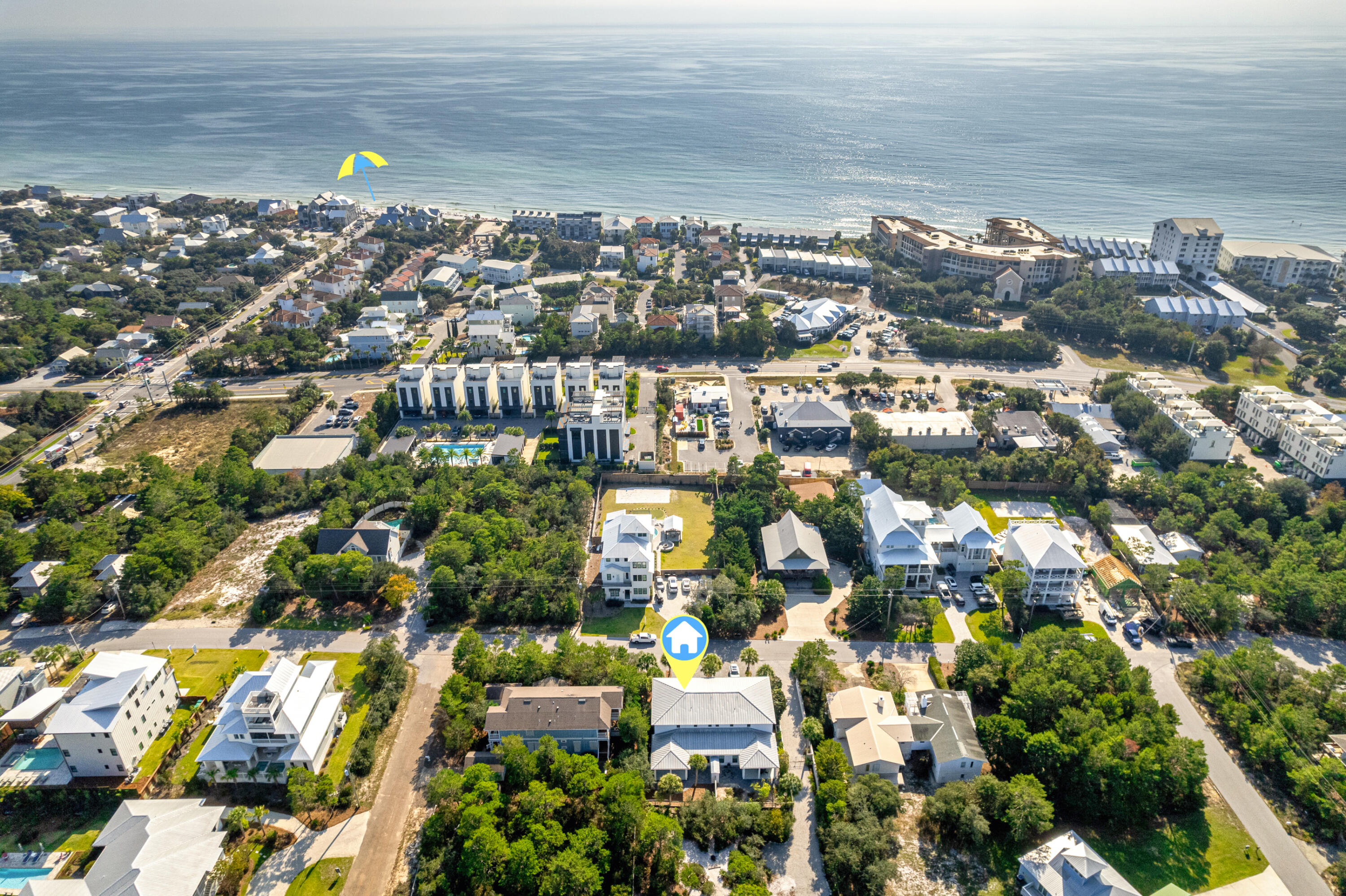 You will be amazed at this coastal contemporary rental within 3 blocks of the beach and forest trails in a low-density neighborhood. This townhome is approx 2300 sf with 1 car garage, with 3 masterful bedrooms (each with private bath) and a bonus room/office/ living space on the 2nd floor. The Primary suite is ideally situated on the first level with walk-in closet, spa-like bathroom and walk-in shower. On the ground floor, which is covered with durable wood plank ceramic tile, you will find the laundry room/pantry, powder bath and spacious great room. The kitchen features granite countertops, shaker style cabinets and stainless-steel appliances, with glass top stove and microwave. Enjoy the covered deck on the second level and spacious covered patio off the back...great for relaxing or entertaining. Fenced back yard for privacy. Walk to the beach, the 30a bike path, and shops and restaurants of Blue Mountain. Extra spray foam insulated for quietude and energy efficiency, fiber optic wifi available, lightning suppression system, surge protection, high impact windows and doors. Everything you need to enjoy life near the beach. Minimum lease period 1 year. No smoking, no cats.