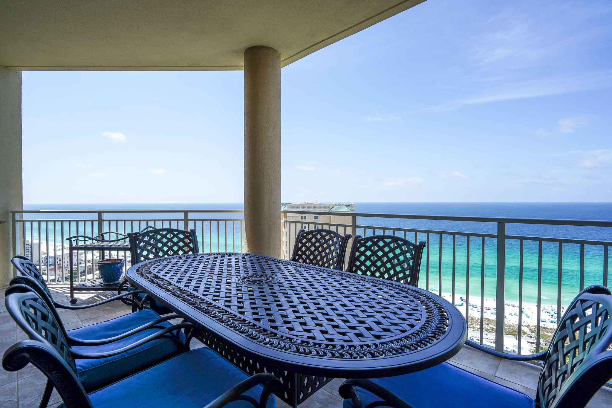 Wait no longer to experience spectacular views, a great layout, the builder's 'Model Unit' amenities and being turn - key and care - free with all furniture, artwork, balcony pieces and appliances conveying with this incredible condo! You will love this perfectly positioned unit, and the unobstructed views experienced in all directions of the sugar white sands and Emerald Green waters of the Gulf. Updated with a modern vibe and meticulously kept this condo has its own private entry foyer, plenty of pantry space, storage, private parking spaces, higher door entries to all bedrooms, and a newly refurbished under counter ice machine and Balcony Grill and Frigidaire for outdoor cooking. The Open Center Concept and glass entry doors leading from the main living area, master bedroom, and the guest suite adjacent to the living area not only take full advantage of the Gulf view, but also the natural beauty, and amenities of the gorgeous piece of property that Grand Dunes sits on. Start enjoying the Miramar Beach/Beaches of South Walton lifestyle immediately by coming to see this beautiful condo and making it yours forever!