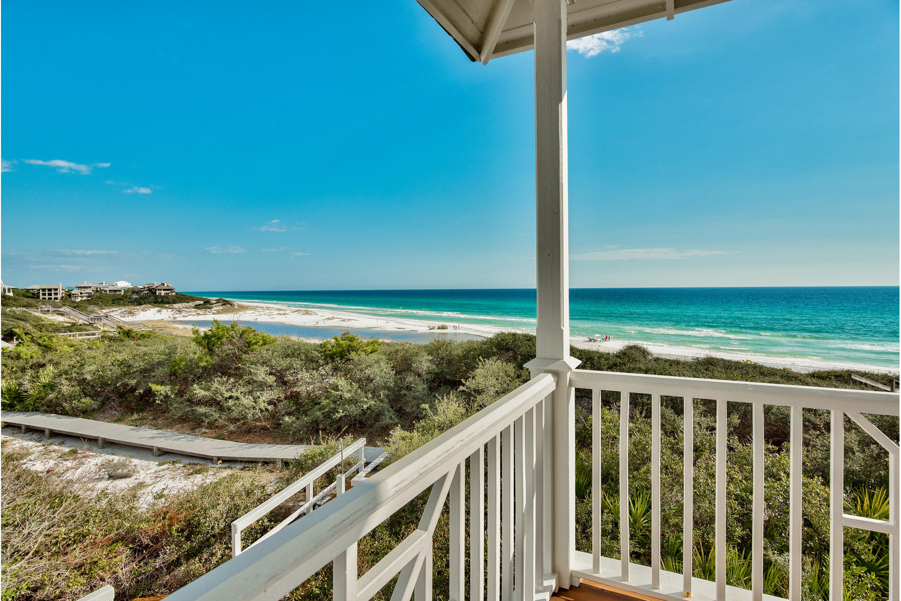 Experience unparalleled vistas from this charming coastal cottage expertly designed by Tom Christ of Christ & Associates and ideally situated on a large 76'x 280' gulf front parcel perfectly positioned to preside over excellent elevation to capture endless gulf & coastal dune lake views. This home is a blank slate to fill in all the details for a beach front masterpiece with an open floorplan that is ripe for modification to allow a personalized finish to excellent architectural bones. Notable features include panoramic gulf and lake views from both levels, ample parking for 6+ cars, spacious 2 car garage with 22'+ ceilings, 12' deep wrap around porches on both the first and second level as well as a private beach boardwalk leading to the community walkover. Old Florida Beach is a gated