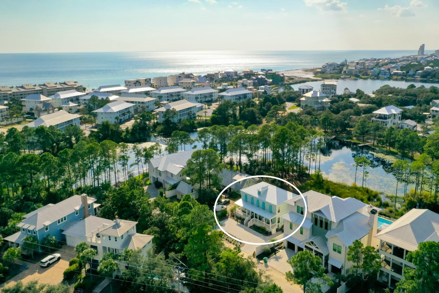 Welcome to Tucked Away, a stunning coastal retreat in Seagrove Beach offering the perfect blend of luxury, comfort & convenience.Nestled lakeside on Tresca Lake, just minutes from Walton Dune Beach Access, this beautifully designed home is ideal for those looking to enjoy the 30A lifestyle year-round. Step inside this like new home & discover a stunning open-concept design with Living, Dining, & Gourmet Kitchen, featuring premium appliances, a wine fridge, ice maker, large island...designed for effortless entertaining .&#8232;First floor Primary Suite & 2 additional Primary Suites upstairs. Second floor, 2 Queen Bedrooms & a Spacious Bunk Room; 5 1/2 bathrooms & a conveniently located Laundry Room on the 1st Floor. Relax by the private heated saltwater pool with a sun shelf, perfect for unwinding Relax by the private heated saltwater pool with a sun shelf, perfect for unwinding in any season. In the evenings, gather around the gas fire table for a cozy atmosphere, or enjoy alfresco dining on the covered deck with tranquil lake views. Or unwind on one of the spacious porches!

Parking for six vehicles & an on-site JuiceBox?? EV charging station, convenience meets modern luxury. Situated on the sought-after south side of 30A, this home is just moments from boutique shopping, up-scale dining, & local entertainment, making it a prime location.

Don't miss this rare opportunity to own a piece of paradise on 30A - schedule your private showing today!
