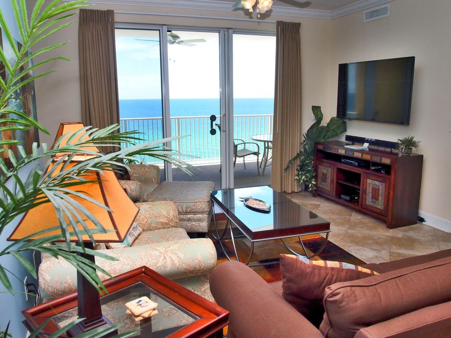 This original owner, spacious, and beautiful Tropic Winds Condo is perfectly located on the 11th floor overlooking the beach and Gulf of Mexico. The condo is being offered fully furnished, all contents convey, and comes with an assigned parking space under the building close to the elevators. The kitchen includes
stainless appliances, tiled backsplash, and tiled breakfast bar back facing. The master bedroom includes gulf views with balcony access. The 10x27 balcony is one of the largest you'll find on the west end of PCB. Master bedroom includes a king size bed and private ensuite bathroom. Guest bedroom includes two twin beds that can be combined into a king bed. Free beach service conveys with the unit until October 31, 2019. Measurements and sq footages to be verified by Buyer.