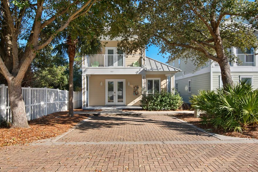 WELCOME TO YOUR COTTAGE RETREAT!Just a short distance to the beach and the 3000 Sq Ft heated pool with spa and sun deck. Gated community with brick paver streets and driveways. Underground utilities, access to the clubhouse with exercise facilities and 310 feet of white sandy beach. This unique home with an open floor plan features 3 bedrooms each having it's own private bathroom, silestone countertops, legacy cabinets, stainless steel appliances and 9' & 10' ceilings. You will love  the tile floor throughout and covered porches. Home has a metal roof and hardy plank siding. Rental ready! HVAC replaced 12/24, Hot water heater replaced 2/24. All information to be verified by the purchaser.