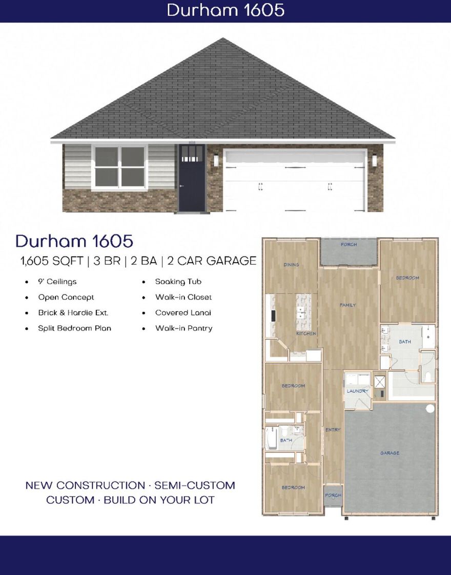 Welcome to what could be your future home at 738 Edge Street. This 3 bedroom, 2 bathroom home features a desirable open floor plan with a dedicated dining area that flows seamlessly into the kitchen and living space, perfect for entertaining or everyday living.Imagine LVP flooring throughout, with tile in the laundry room and bathrooms for added durability. The spacious primary suite offers a double vanity, garden tub, and separate walk-in shower. Tye secondary bathroom is equipped with a tub/shower combo. Step outside and enjoy Florida living year-round with a covered lanai and a fully fenced backyard. With irrigation and a well pump already in place, maiking maintenance of your outdoor space effortless.Buyer may have opportunity to pick material  colors among other build options.  Call listing agent for meeting to discuss options and pricing. Builder has floor plans available from 1600 to 1900 sq ft. 