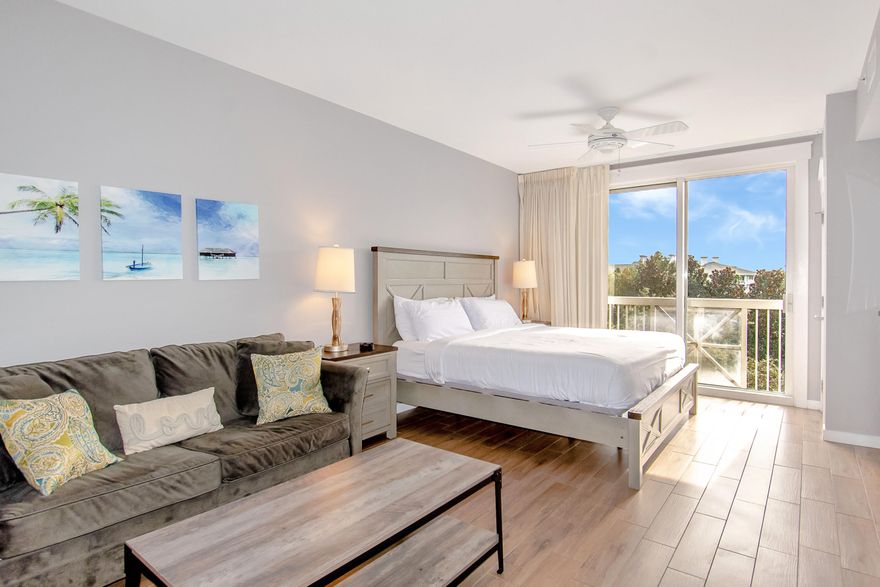 Owning a vacation investment couldn't be easier or more adorable. Maintenance? Nothing to worry about here. Breathe a sigh of relief and relax, opening your door to your modern studio. Worries fade with updated flooring, decor and a brand new HVAC system in 2019. A King bed will entice guests, and a queen sleeper sofa compliments the space for kids/guests. This is the Emerald Coast's finest resort for business conventions and entertainment all within 100 yards from your door. This is the perfect location for the ultimate vacation rental or quick getaway for a romantic weekend. The community pools and hot tubs add the frosting to the cake. Take the resort tram and feel the Emerald Coast's sugar white sand beaches. Gross Vacation Revenue is upwards of $22,000 for 2021 so far.
