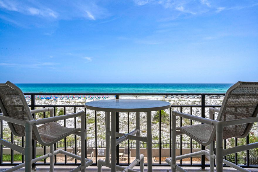 What a beautiful view of the Gulf that is shared with living/dining & kitchen. This 1 bedroom, 1/5 bath condo is paradigm of contemporary, gulf front loving, in one of the most popular resorts on the island. This fully furnished 775 sq ft condo has many upgrades thus resulting in a great rental history.  The unit has tile throughout, solid counter tops in kitchen, upgraded cabinets, to include a built-in wine rack.  The master bath has a beautiful walk-in shower.  This resort offer many amenities to include, 2 pools with large surrounding decks, firepit area to enjoy anytime, tennis/pickleball court, shuffleboard, corn hole, ping pong, large social room for gatherings, 6 BBQ grills and a boardwalk with direct access to the beach, fitness center with sauna.