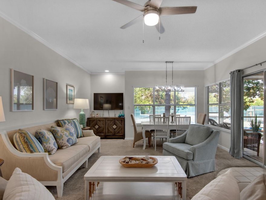 Introducing the newly decorated and refreshed Hidden Dunes Beach Cottage Unit 126. Coveted ground floor end unit spread out over a spacious floor plan of over 1,200 square feet. Relax on your private screened-in porch overlooking the professional tennis and pickleball center. You'll have front row seats for a heated match on the court by day followed by peaceful evenings tucked away in the natural vegetation by night. Large primary suite with resort views and a separate private guest bedroom and bathroom make this the perfect unit for entertaining. Just as it sounds, Hidden Dunes is a true hidden gem in Miramar Beach. The resort offers a nostalgic 'old Florida' feel with lush natural vegetation, walking paths and water features spread about the grounds. A guard gated beachfront community situated on 27 acres south of Highway 98 with over 500 feet of private deeded beach. Resort-style amenities await with multiple pools and hot tubs, seasonal golf cart tram service to the beach, 24/7 security, professionally staffed tennis and pickleball center with five clay tennis courts and five pickleball courts offering clinics and partner matched games, seasonal beach chair service, nightly-lit basketball court, playground, horseshoe pits, corn hole, electric vehicle charging station and more! Sold fully furnished and rental ready. 