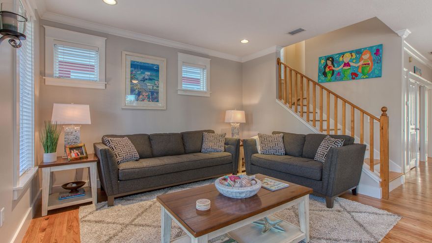 This beautiful home located on a corner lot in Seacrest Beach, has been meticulously maintained, with proximity to a luxury pool and easy access to 30A's white sand beaches. The home boasts large porches on every floor, both front and back. The first floor includes an open concept kitchen and living area, ideal for entertaining on vacation. One bedroom can be found on the first floor, two on the second floor, and a fourth bedroom/bunk area on the third floor. Each bedroom contains access to a private full bathroom. Proven rental history makes this home the perfect investment property or primary residence at the beach!