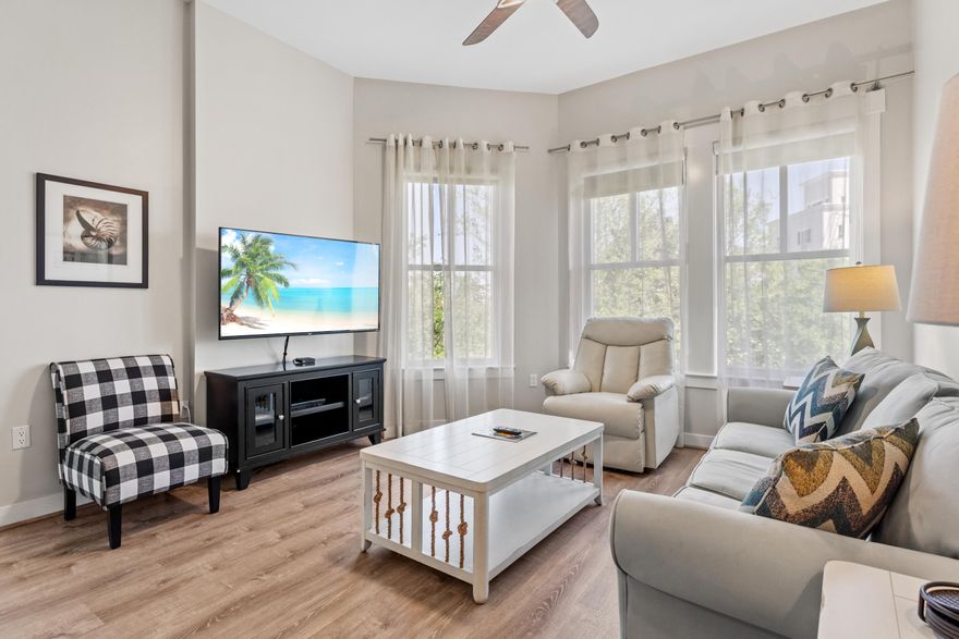 Professionally decorated 1 bedroom, 1 bathroom condo located on the 4th floor of the Bahia building in the Village of Baytowne Wharf.  10 foot ceilings, new carpet in the bedroom.  Fully furnished and turnkey rental ready. Special features include oversized windows and doors to capture views of the resort style pool and green space in front of the building. Underground parking with owner's storage.  Sandestin offers 4 championship golf courses, multiple pools, tennis facility, a marina, lots of restaurants, shopping. Just a short golf cart ride to the beach or Grand Boulevard.  Don't miss this one, it's sure to go fast!