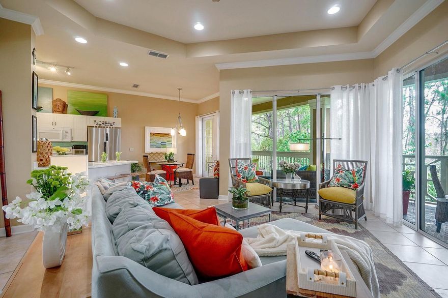 FULLY FURNISHED, UTILITIES INCLUDED, FULLY STOCKED KITCHEN, IN UNIT WORK SPACE! Discover comfort and serenity in this chic 1-bed condo in the gated community of Sandestin, FL. 24/7 gated security provides peace of mind, with a convenience store on site, and walking distance to Sacred Heart. Unwind on the large private balcony backing up to the woods for extra privacy, while you enjoy your morning coffee, read a book, or watch the sunset with a glass of wine. A full wall of windows to provide natural light. Explore local shops and restaurants at Baytowne Wharf, or Grand Boulevard for a taste of local flavor. Take a dip in one of the resort pools, perfect your swing on the golf course, & enjoy a prime location.