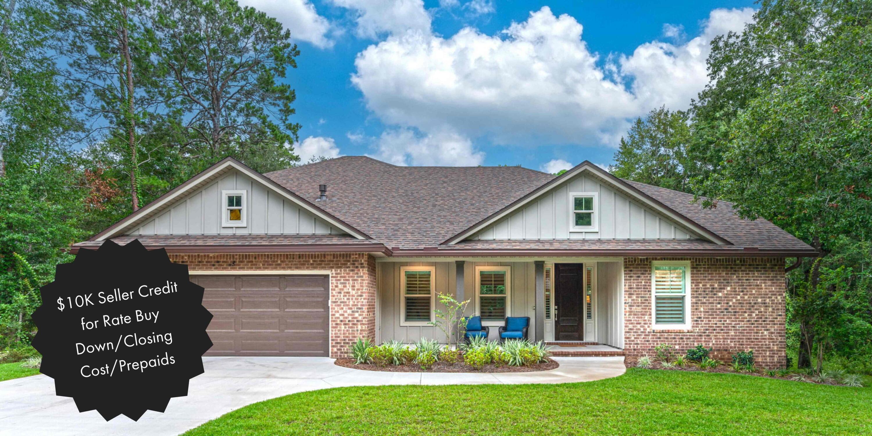 SELLERS OFFERING $10,000 TOWARDS BUYERS RATE BUY DOWN OR CLOSING COSTS. Beautiful and NEW on Bluewater Point! Welcome home to this gorgeous, 2023 custom home designed and built by Gary Miller Homes, Inc, local builder and custom residential home designer! This stunning property is nestled on a very private lot with no HOA and is located minutes to local schools, restaurants, military bases, and the beaches of the Emerald Coast! The stunning curb appeal with fresh sod and landscaping compliments the craftsman style home with large covered front porch and beautiful front door. Inside, you'll love the open floor plan that showcases a dream kitchen, formal dining room, family room, and breakfast area, as well as four bedrooms and three FULL bathrooms.