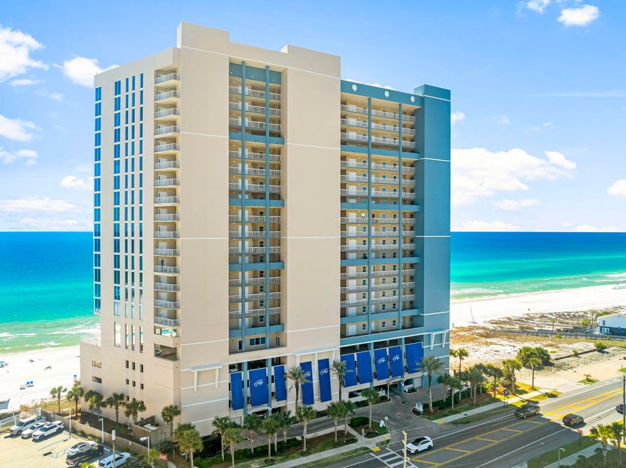 *Photos to Come.* Discover 30A living in Panama City Beach in this completely updated 2-bedroom, 2-bathroom condo with a bonus bunk room at Palazzo Unit 1206. Every inch has been thoughtfully redesigned--from the expanded entryway and porcelain tiled floors to the serene Gulf-front balcony. The updated kitchen boasts Matrix Shaker cabinetry with soft-close drawers, Montgomery Quartz countertops, Mint-tile backsplash, a workstation sink, and high-end finishes. A built-in wet bar with a Summit beverage center adds a touch of luxury.. The Living Area is outfitted with a Zuri power sectional, remote-controlled, blackout blinds, and a 75' TV. The master suite features a Gulf-facing King bed with under-bed storage, a walk-in custom closet system, and a spa-like ensuite with a double vanity, freestanding tub, and a glass-enclosed shower with wrap-around tile and a tiled ceiling.  The second bedroom includes a King bed with under-bed storage and a custom, built-in closet system. The bunk room, tucked behind a pocket door, houses a stylish bunk bed setupperfect for extra guests or kids -- and a new LG washer and dryer.  All fixtures and hardware have been updated. Both the HVAC and the water heater were replaced in 2018. Be sure to enjoy the view and your morning coffee or evening beverage on your spacious balcony in your poly, glider rockers.  The Palazzo Condominiums offer a year-around heated pool, hot tub, state of the art fitness center, under-building parking with available additional parking, charcoal grills and picnic tables, an owner-dog walking area.  Recent upgrades include a freshly painted exterior, newly tiled pool deck and Lobby, new decking and steps to the beach, and a new parking garage sprinkler system (with NO special assessment involved). 
