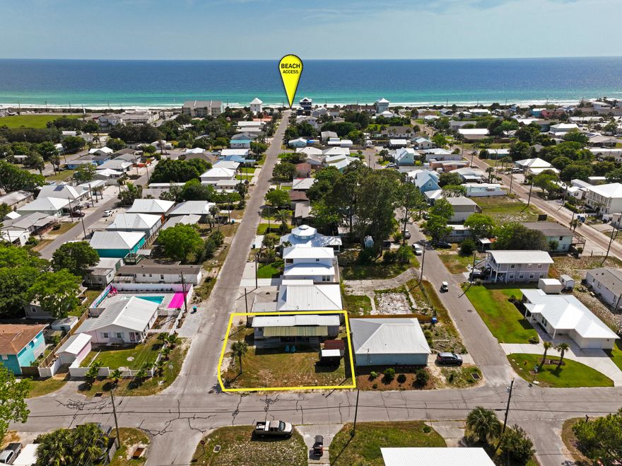 LAGUNA BEACH - This property is just 2 blocks to the gorgeous shores of the Gulf & has a mobile home on it. Located just mins to 30A, Pier Park, & conveniently located to Thomas Donuts, the Carousel. Sewer is located just North of the property on Romanza allowing a much larger build out. (see pics for location).The lot is situated in the sought after West End of PCB where there are no HOA's and short term rentals are allowed. Perfect location for your new build /short term rental. New builds on same size lot 2 & 3 stories can be seen on Toledo.Mobile home comes with the sale ''as is'' &will not be toured. If you want to see interior pics, plz text the agent. 2 beds 1 full bath mobile home. Selling for Lot Value. Address can be modified to Romanza for new build set back objectives.