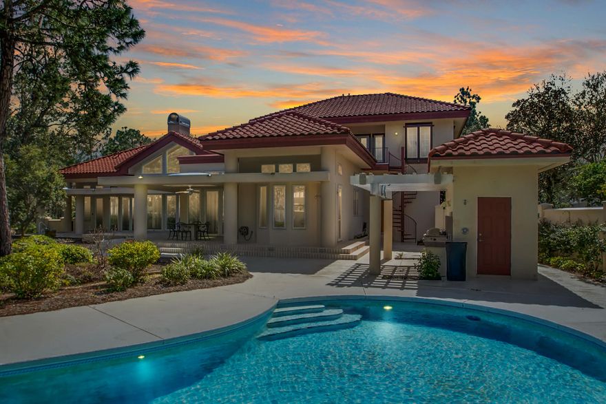 Unique architectural estate home located on largest waterfront lot in Emerald Bay. This home has a media room, 2 additional studies & 2 half baths. Private heated pool, sun deck, hot tub, out door kitchen +cabanas, 182 ft dock w/covered sitting area. BONUS 2-bedroom/2 full bath guest apartment separate from main living space. Stainless steel appliances, granite counters + marble floors, gas fireplace + custom aquarium.
Property being sold 'As IS''