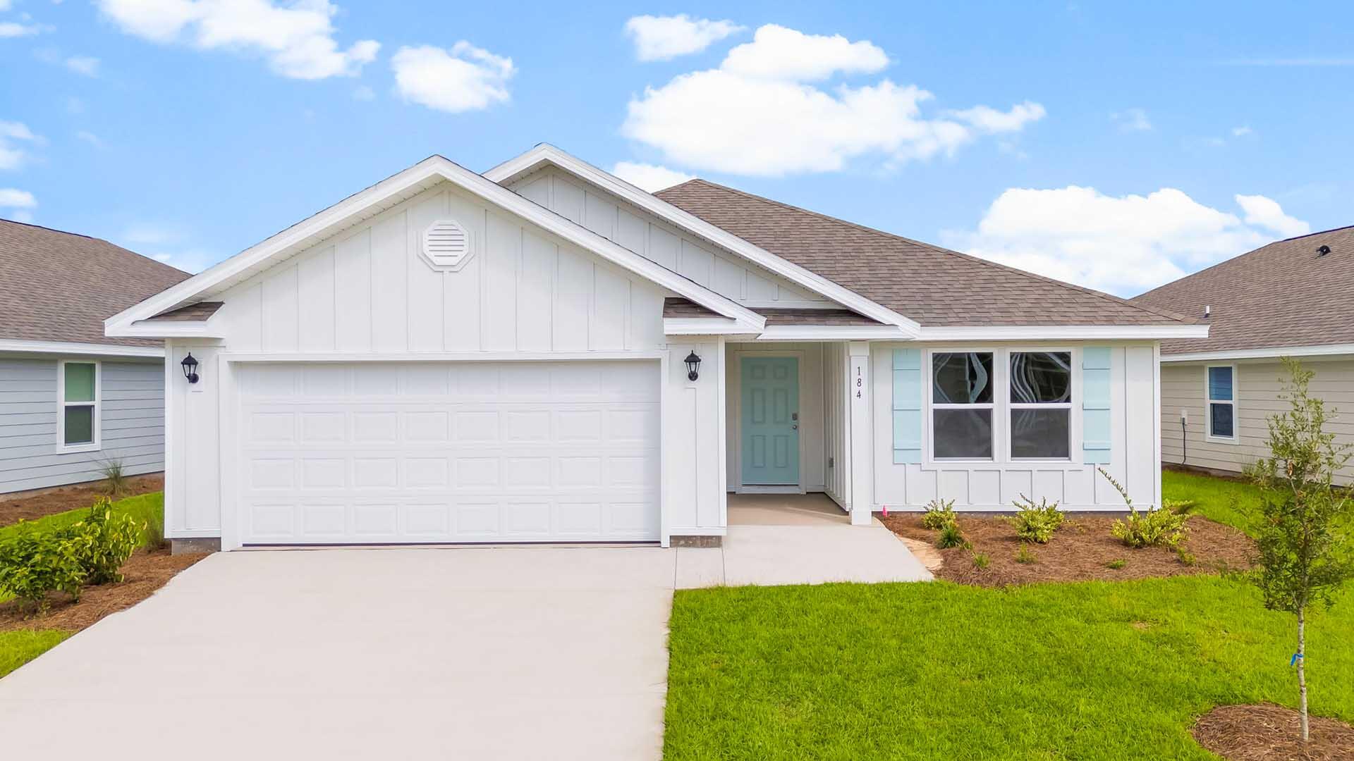 Welcome to 219 W Gray Owl Drive, a new home at Owl's Head Farms in Freeport, Florida. This home is ready for move in construction and features the Lismore floor plan. The foyer opens to a bright living space, with two secondary bedrooms and a full bathroom tucked off to one side. These rooms are perfectly sized for guests, children, or even a home office, with each offering plenty of closet space and easy access to the shared bath. This home featuring modern finishes and engineered Vinyl plank flooring throughout the home except for the bedrooms where you'll find plush carpet.