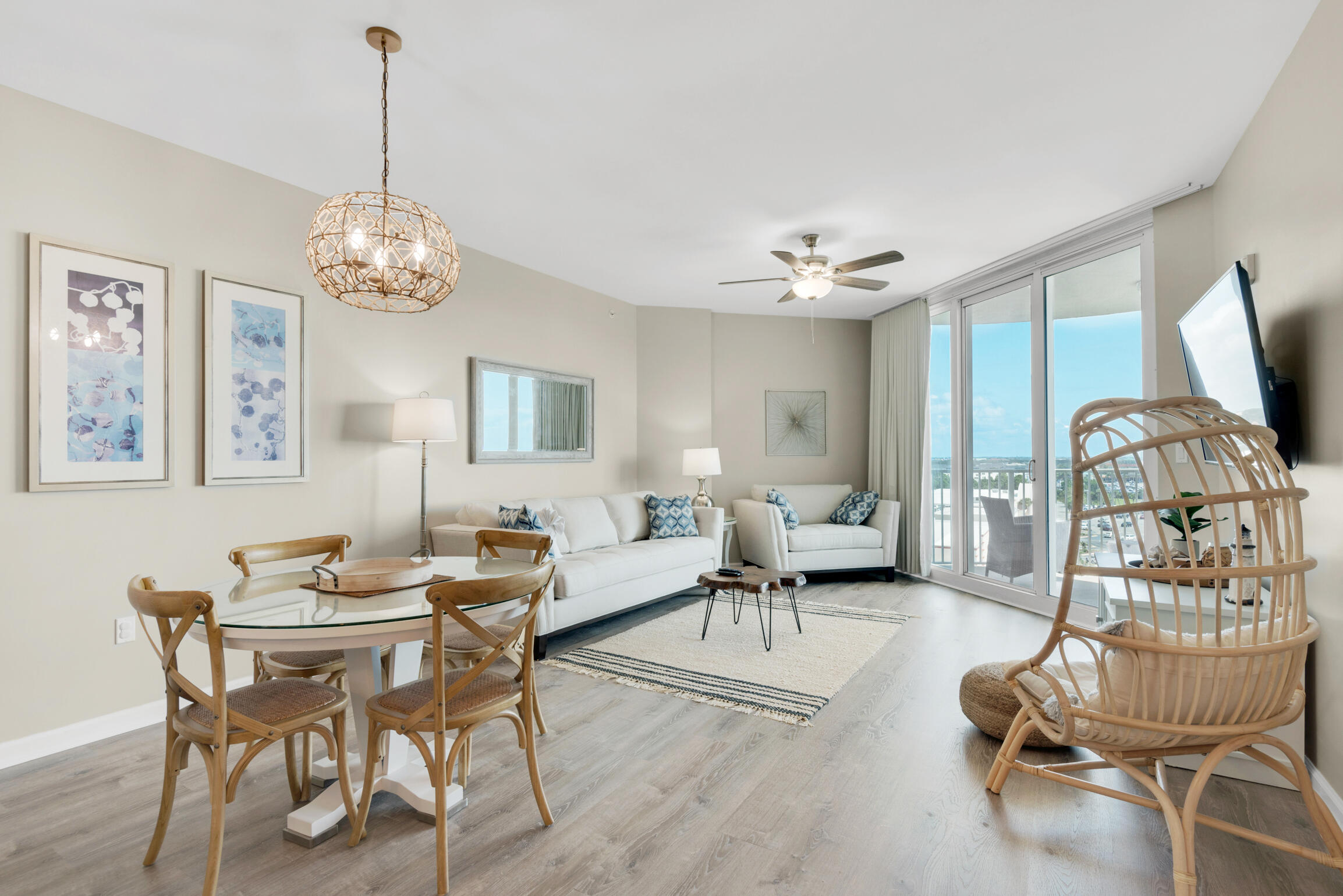 8th floor unit at The Palms of Destin with stunning Gulf and Bay views, and 2021 rental history at approx. $45,000! Unit was updated in 2020 with luxury vinyl plank flooring, new paint, dishwasher, and built-in bunk beds. Amenities at The Palms are first class. They include an expansive 11,000 SF lagoon pool with waterfall and spa, children's pool, playground and splash pool, lighted tennis and basketball courts, first class fitness center, seasonal shuttle service to the beach, and covered protected parking. Also on site is the conference center, office center, and reception desk. THE ASSOCIATION FEES INCLUDE ALL UTILITIES, INCLUDING ELECTRICITY, WATER, CABLE, INTERNET, AND LOCAL PHONE SERVICE. Buyer to please verify all information including square footage, room dimensions, and all els