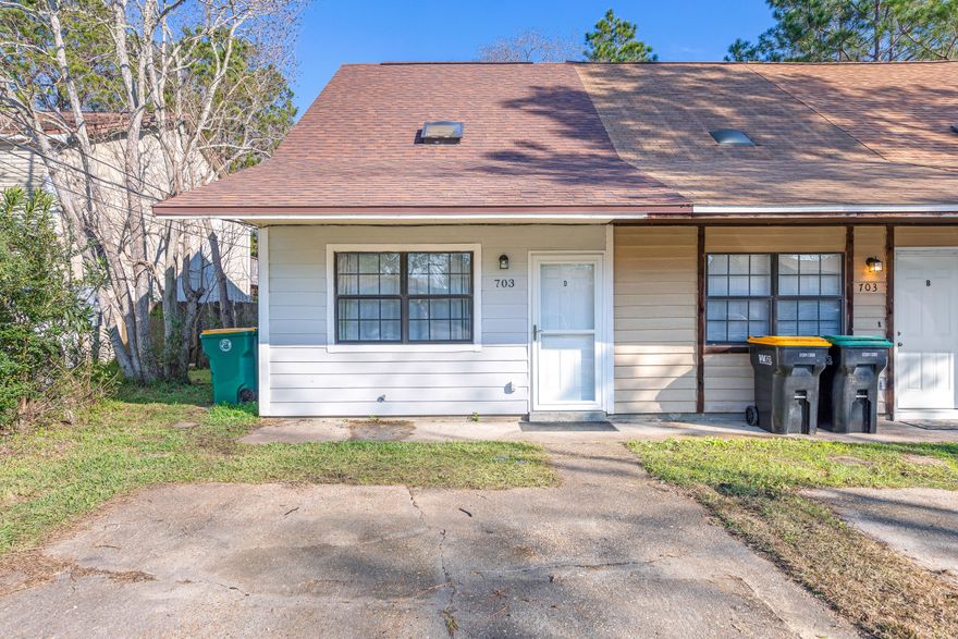 What a fantastic property! An end unit townhome in Ft. Walton Beach with 3 bedrooms, 2 full bathrooms, and a large privacy-fenced backyard with a shed and extra-wide gate. NEW ROOF and AC in 2020! On the first floor you'll find the living room with a beautiful high ceiling with a new skylight, the kitchen open to the living area, one full bathroom, and the laundry hookups. The master bedroom is downstairs with a sliding glass door to the backyard. Or it could easily be an office, playroom, dining room, or second living room--there are two more bedrooms and another full bathroom upstairs. Other updates include new front storm door, new grout on downstairs bathroom tile, caulking in kitchen and bathrooms, new shower heads, 2'' blinds in kitchen.