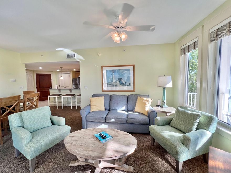 FULLY FURNISHED WITH ALL UTILITIES INCLUDED! This 2-bedroom, 2-bath condo is perfectly located in the heart of the Village of Baytowne Wharf. Being an end unit makes this condo highly desirable with lots of windows offering great natural light and an expansive balcony that overlooks the Village of Baytowne Wharf, which means you can walk right out your door to several fantastic restaurants, retail shops, and fun entertainment options! The Gateway amenities terrace features a resort style pool, hot tub, BBQ grills, fitness center, and a beautiful green space. Come relax and enjoy the resort lifestyle!