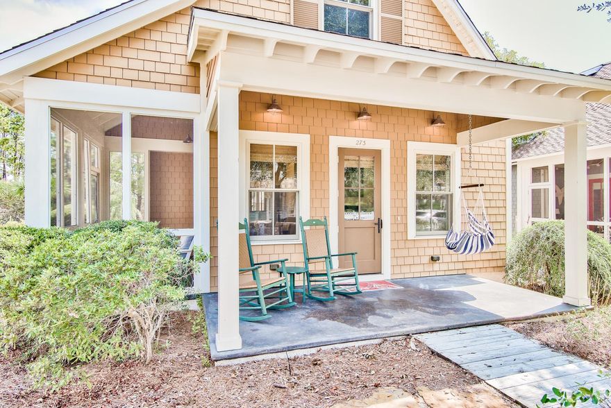 Ample porch space and an open layout make this charming Florida cottage tucked behind the gates of WaterSound Beach a rare find. Upon entering the front door you are greeted with soaring ceilings and a spacious living area. The kitchen features a breakfast bar and custom cabinetry. The built-in desk area next to the kitchen is the perfect place to work while at the beach. The master bedroom is located on the first floor and boasts vaulted ceilings along with an ensuite. The second floor is home to an additional bedroom and ensuite with lots of natural light. The outdoor porches are the perfect place to unwind and relax. Centrally located and just steps away from all of the great amenities WaterSound has to offer along with 30A's world-class dining and entertainment venues.