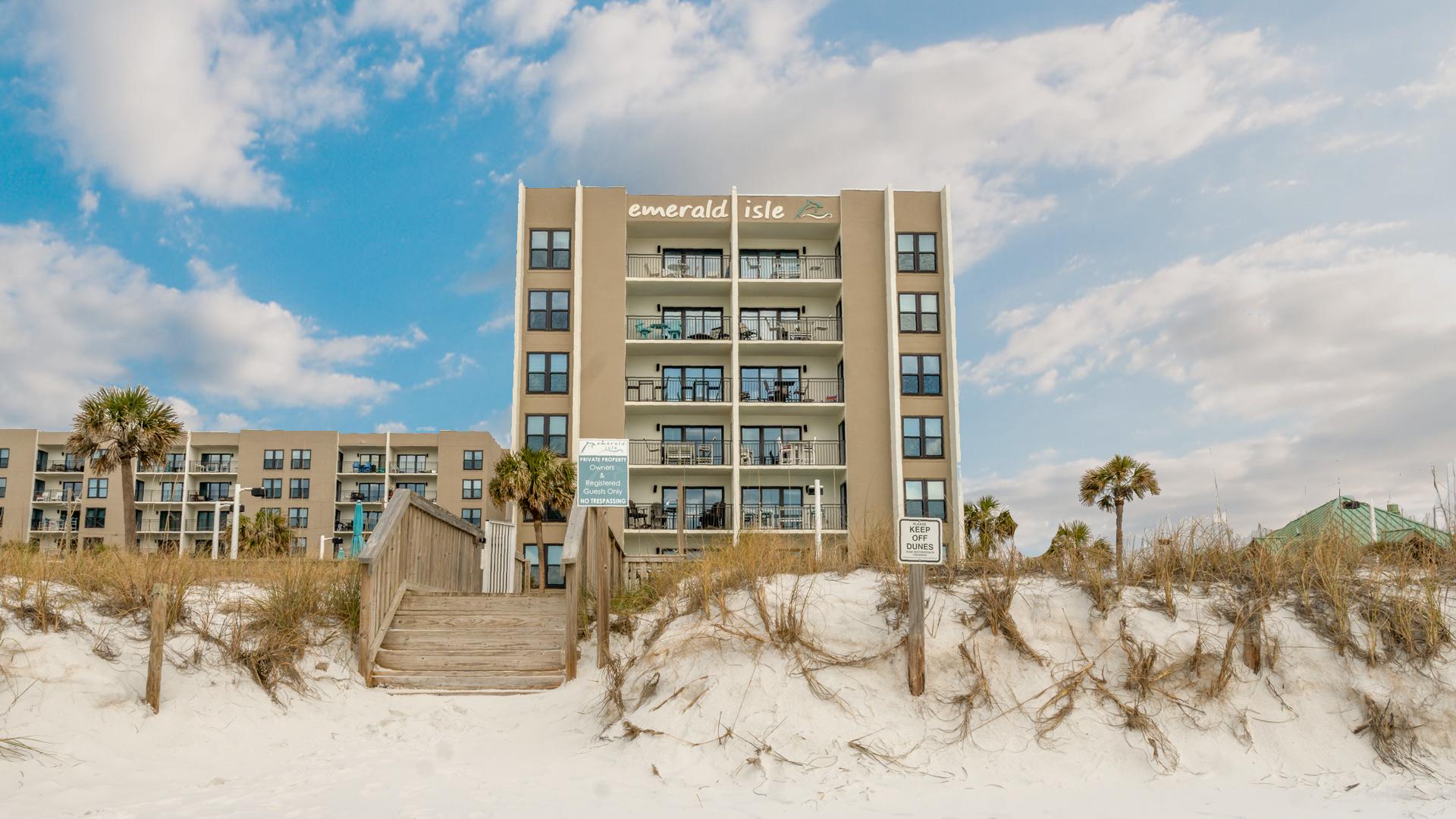 Under contract, but accepting back up offers. Emerald Isle unit 512 is perfectly located on the 5th floor, which is one of the Sweet Spot floors for the best views of our amazing Gulf of Mexico and sugar white sandy beaches. Emerald Isle is a well maintained gulf front condominium complex with a gulf front pool, tennis courts, BBQ and picnic area. In 2018 Emerald Isle complex went through some renovations to include a modern, and fresh new exterior paint job, units were upgraded to all thermal high-impact windows and sliding glass doors, new railings and more! Make this condo your own personal residence, vacation home or enjoy the benefits of owning a vacation rental property. A gulf side pool and walk way with showers are just steps to our famous and stunning beaches.