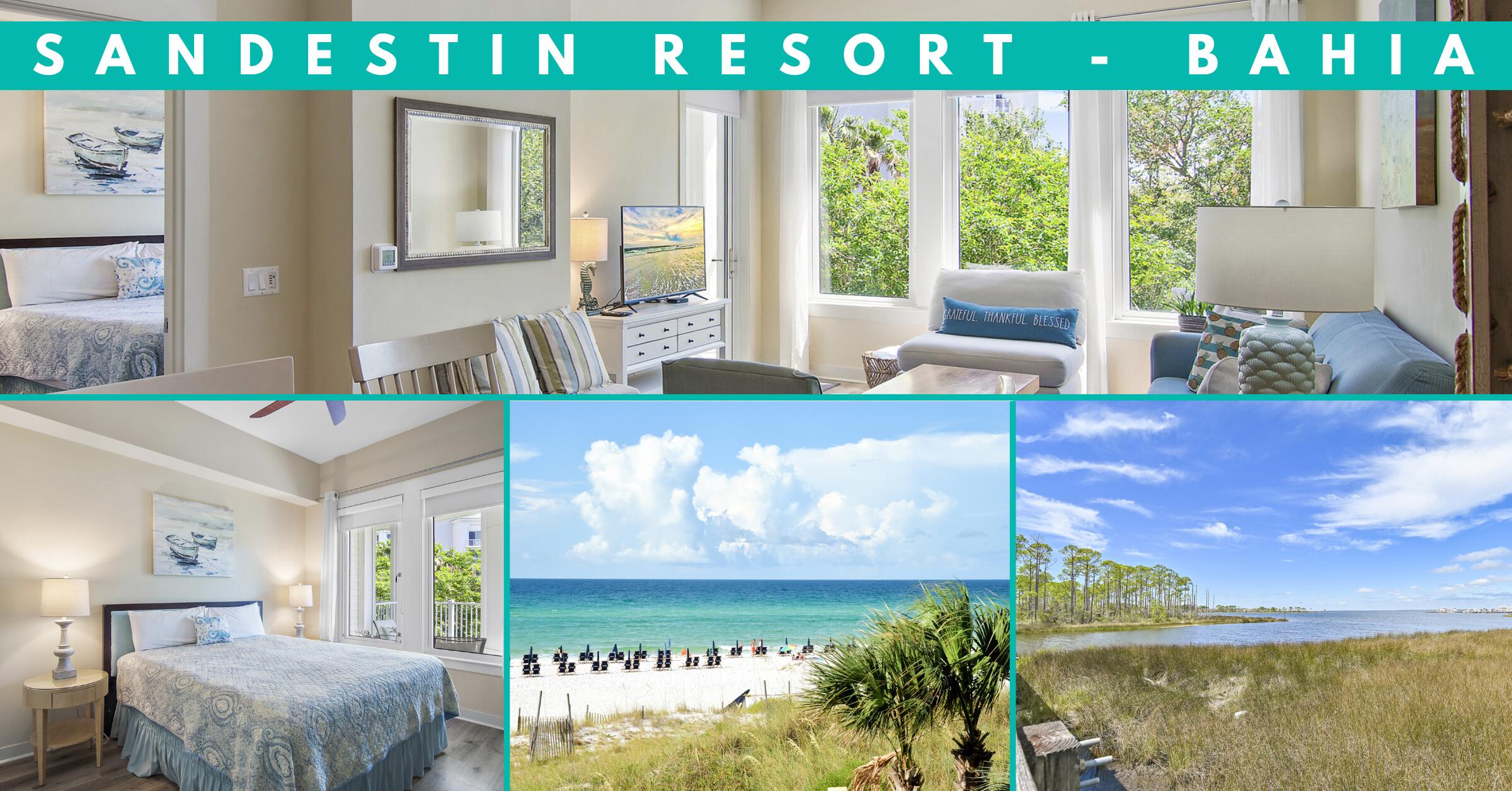 Beautiful 4th-floor condo with a balcony overlooking the lush tropical landscape at Bahia! NEW flooring, updated appliances, furniture and decor. This lovely one-bedroom is a vacation rental but could also be a perfect second home or primary residence! Take a stroll along the winding pathway to the community pool and hot tub, or continue your walk down to Baytowne Marina, where many gather to watch boats and sunsets happen. During the summer, Baytowne Wharf is known for having many nighttime activities for all ages. There are also several great restaurants and happy hour activities right around the corner at Baytown Wharf and Grand Blvd! The property is being sold fully furnished with some minor exclusions. Sandestin is a favorite vacation destination, and this property is a must-see!