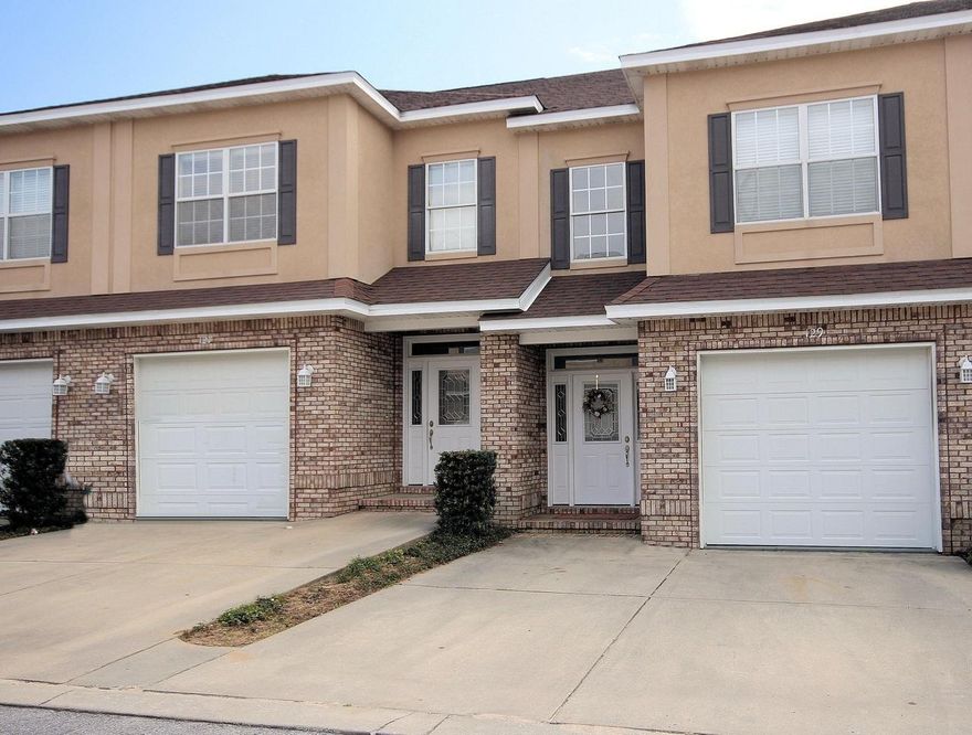 This maintenance free townhome is centrally located near Eglin Air Force Base, Duke Field, 7th Forces, Hurlburt Field, Twin City Hospital, Northwest Florida State College and the best sugar white beaches in the world graced with emerald green water. The maintenance free exterior of this home features brick and stucco with vinyl soffits with 3 bedrooms and 2 and half baths. This energy efficient townhome boast of quality, crown molding, solid surface countertops, maple cabinets from legacy, new (2021) built-in-microwave, range, side-by-side refrigerator with water and ice dispenser. Large pantry, breakfast bar, tile in foyer and kitchen and cultured marble baths. New (2021) stainless steel kitchen sink, new faucet and new garbage disposal.