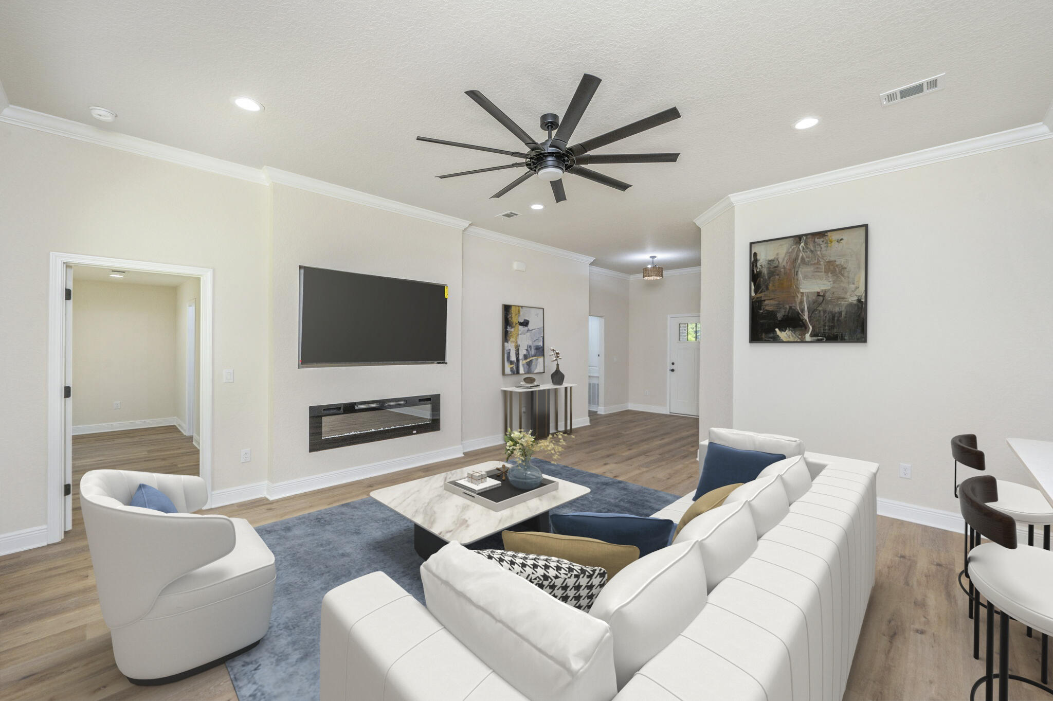 **$15,000 towards closing costs anyway money! High-end appliances and privacy fence already included!!Luxury yet affordable is what this home was dubbed! Other than this home having all LVP flooring, high end fixtures and ceiling fans, quartz countertops, washer/dryer/microwave/dishwasher/fridge/75-inch TC/ electric fireplace/ and stove it also has a covered front and back porch with a fenced in backyard! The bedrooms and closets are a generous size. Your next home is perfectly situated as it nears the end of street so it's perfect for everyone including pets. It is only 3 miles from the grocery store, less than 1 from downtown Crestview, Less than 1 mile from Twin Hills Park, 10 miles from Duke field, 21 Miles from Eglin AFB & 32 miles from Hurlbert field. Insurance quote inexpensiv