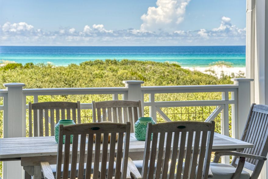 GULF FRONT ON 30A! VIEWS FOREVER!  LOCATED IN GATED WATERSOUND  WITH A MILE OF PRIVATE BEACH! This is where you will find this unique 3 Bedroom/3.5 Bath Home placed in the Dunes to capture views of the Blue Green Waters of the Gulf.  Downstairs you will find the Master Suite and an office and desk area for working from home. The two story home has an elevator for carrying groceries and suitcases upstairs. The stairs lead you to an open floor plan that embraces you with the panoramic views of the Beach and the Gulf. The beautifully remodeled gourmet kitchen invites you to create for friends and family while you drink in the amazing views. French doors open to catch the breezes. The large deck provides room for dining. Watersound Beach is so private with Dunes you find nowhere else on 30A!