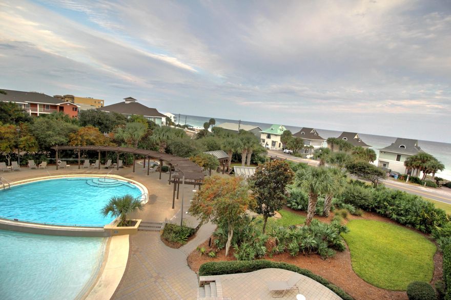 Rarely on the market this condo is a one bedroom, bunkroom, 2 bath condo with gulf views from the living room kitchen and master bedroom.  Beach Resort has ownership in the large private beach across the street. These are awesome rentals or a 2nd home.  There are two pools (one seasonally heated), bathrooms at pool, hot tub and a picnic area.  Located walking distance to multiple restaurants.  This condo includes a private assigned parking space in the gated garage!