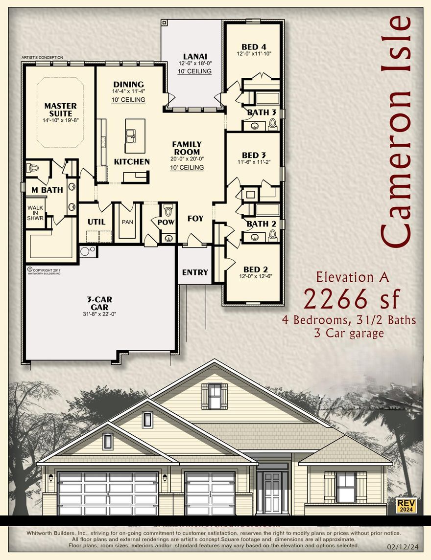 Builder Incentive $20K Your Way & the choice of REFRIGERATOR or BLINDS (certain restrictions apply).*Split Bedroom Plan, 3-CAR GARAGE,*10-Ft Ceilings in Main Areas *Click'n'Lock Laminate Wood Plank in All Living Areas *Tile Floor & Granite Countertops in All Baths *Kitchen features Granite Countertops, Large Island & Stainless Steel Appliances *Main Bath Zero-Entry All-Tile Walk-in Shower, Separate Soaking Tub, Double Vanity & Large Walk-in Closet *Ceiling Fans in Main Areas & All Bedrooms *Covered Rear Lanai *Irrigation System *Builder & Structural Warranty *2x6 Exterior Construction