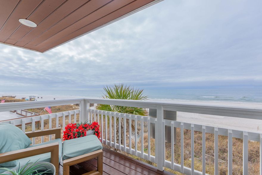 Gulf Front | Rare Deeded Land to the Water's Edge | No HOA! Welcome to The Palapa House, a Gulf-front residence positioned directly on the sugar-white sands of the Gulf of America, with deeded ownership extending to the water's edge. Fewer than 7% of Gulf-front parcels in Panama City Beach offer this level of private beachfront ownership, making opportunities like this exceptionally rare. Originally designed by the architects of Regency Towers, the home is positioned farther onto the beach than neighboring properties, ensuring unobstructed panoramic Gulf views to the east and west. Step from your back door onto your private stretch of beach or relax beneath the city-approved private Palapa, made possible by the extended property lines reaching the water's edge. The palapa's thatched roof was replaced in Fall 2025. The upstairs Gulf-front balcony is accessed from the main family room and offers sweeping sunrise & sunset views. On the lower level, a beachside deck is accessible from the second bedroom and opens directly to the sand. A private boardwalk extends from the front porch to the beach, and an exterior shower on the rear boardwalk provides convenient sand removal after leaving the beach. Major improvements include a new GAF roof system with new roof decking and fascia board, backed by a 15-year wind and material warranty installed in July 2025. A new Siemens 200-amp circuit breaker panel with corrosion-resistant copper wiring was installed in 2025. The exterior was upgraded with Tyvek vapor barrier, Hardie plank siding and trim, and fully painted with Sherwin-Williams exterior paint. All decks were stained with Super Deck marine stain and all windows were freshly caulked. The home passed a professional 4-point and wind inspection in 2025, resulting in a 17% reduction in homeowners insurance premium. The interior and exterior have been freshly painted and luxury vinyl plank flooring runs throughout the home. Additional upgrades include new ceiling fans, updated bathroom light fixtures, new smart TVs with upgraded WiFi, new locks and security features, new kitchen accessories, and solar film installed on all windows to improve energy efficiency during extreme weather conditions. The living room features a 3-D glass electric fireplace with optional heat and color-changing flame. New lighting and updated family room, dining room, and bedroom furniture and accessories enhance the home's coastal design. The kitchen and baths were previously remodeled, and the home is offered beautifully furnished. Appliances include electric range, microwave, dishwasher, refrigerator, washer and dryer. This three-bedroom home comfortably sleeps 11, including Twin XL bunks, a newer queen mattress in the downstairs bunk room, and a queen sleeper sofa. The primary bedroom is located on the second floor for privacy and separation. Exterior features include mature palm trees, an 8x40 privacy fence, covered porch areas, private driveway parking, and two beach decks with custom cable rails. High-end Sunbrella outdoor furniture was added in April 2021. The property consistently rents more than 200 days per year with documented rental income available upon request. Daily and weekly rental structure is already in place. Flood insurance remains favorable due to grandfathered mapping status. Located near St. Andrew State Park, Shell Island, marinas, waterfront dining, and public boat access, this is Gulf-front ownership at its rarest. Private, deeded, income-producing, and architecturally positioned for unobstructed views. This is not simply a beach house. It is a generational Gulf-front asset.