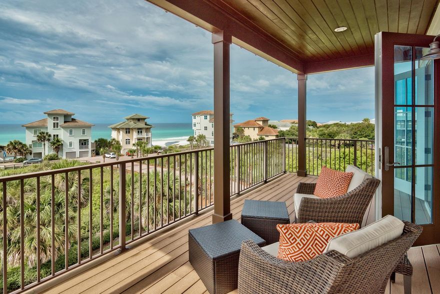 Custom built home by Cole Construction, South of 30A in the gated community of Caspian Estates just steps to the beach and surrounded by Gulf views under $1.7M . what more could you ask for? How about beautifully furnished, Carrara marble, Quartz & Granite counters, Subzero refrigerator/Wolf range, oversized two car garage, oak floors, gas fireplace and one patio along with two oversized covered balconies to enjoy the Gulf view! This stunning 3-story, 5 bedroom, 4 bath home is perfect for entertaining, hosting a family get together, or as an investment property. As you walk into the foyer easy access to the laundry, oversized garage and a private master with l-shaped patio awaits. The staircase takes us to the second floor living that opens to the 25'x10' covered balcony with sweeping